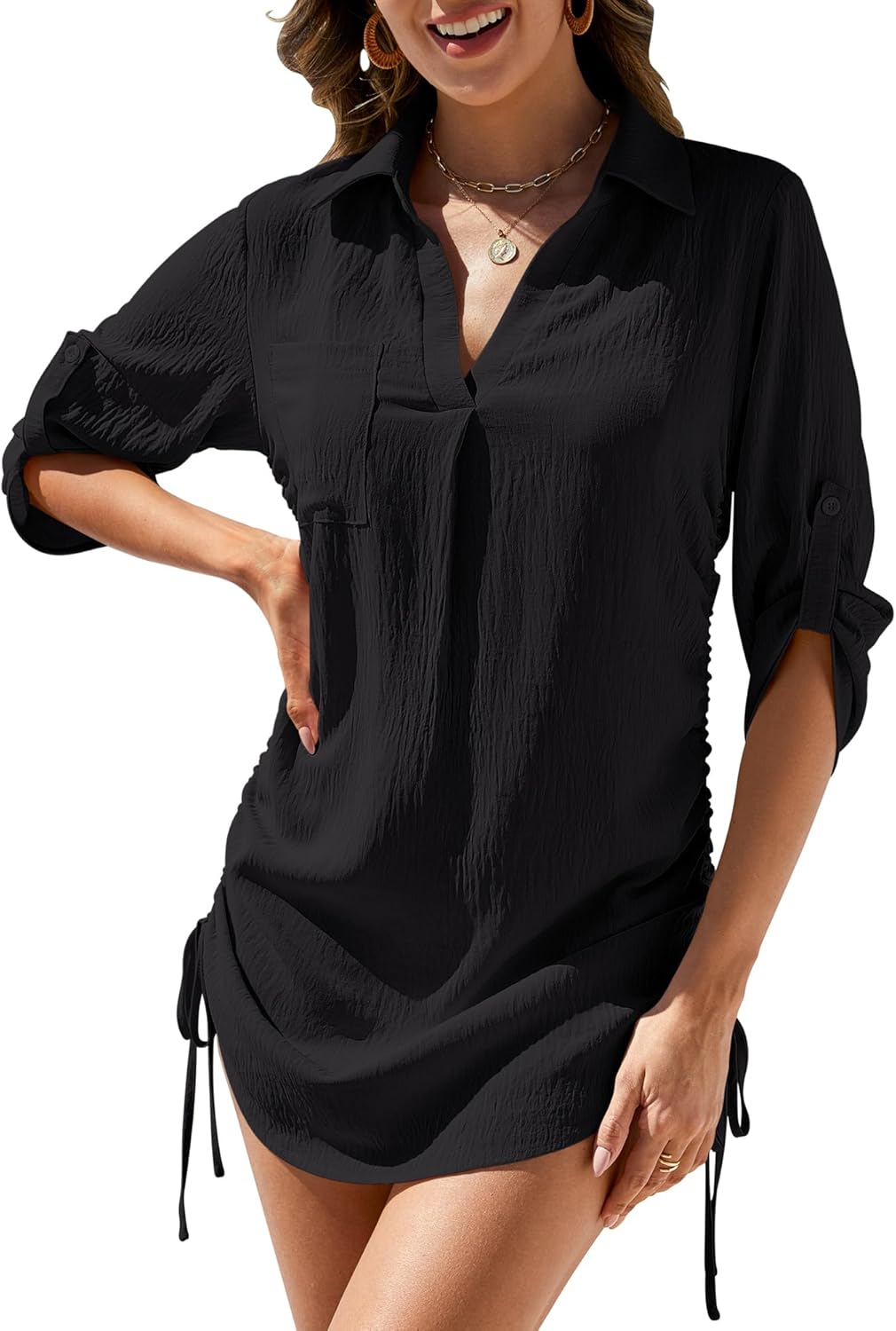 Swimsuit Coverup for Women Bathing Suit Cover Up Summer Swimwear Drawstring Beac...