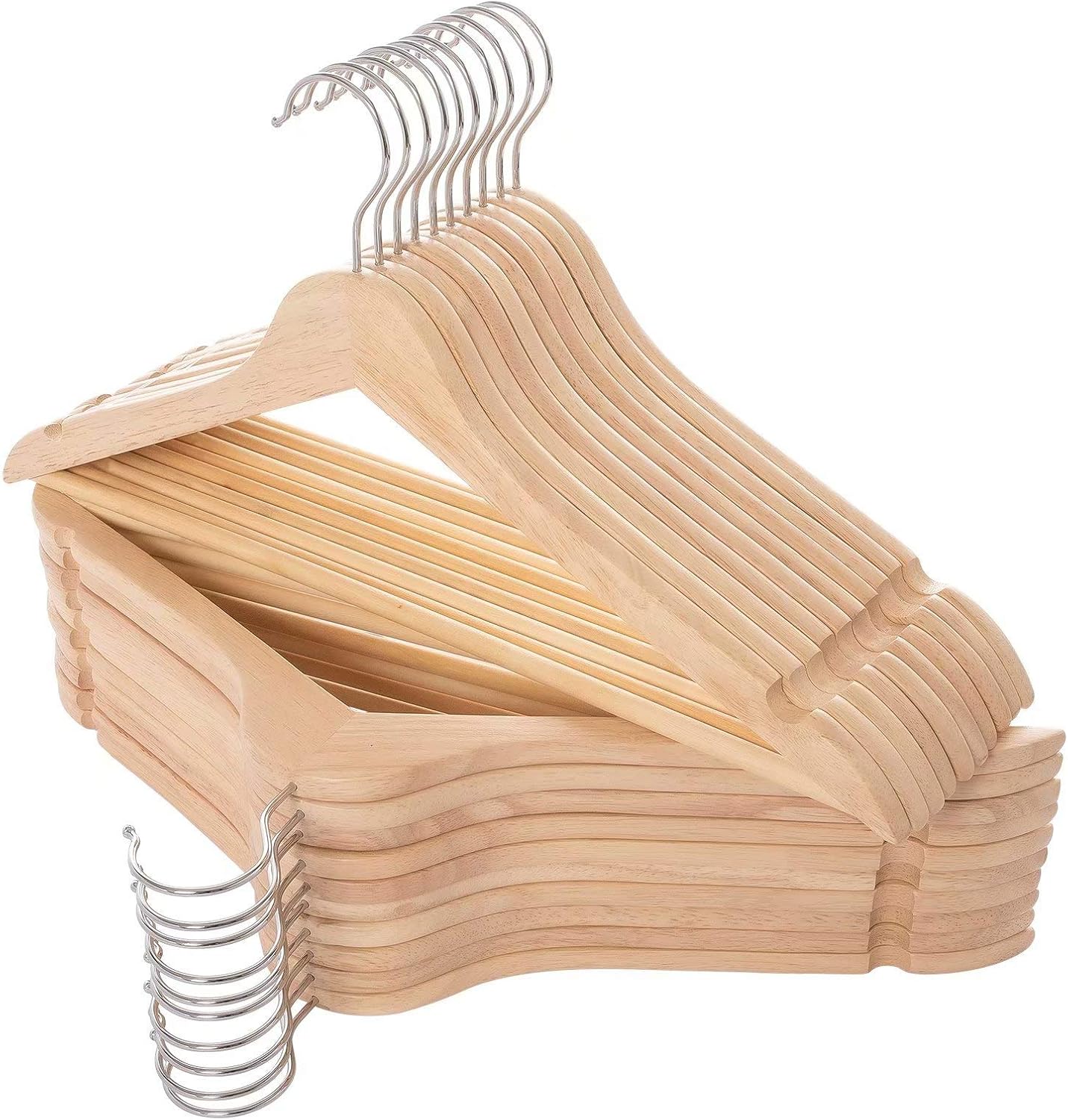 ELONG HOME Solid Wooden Hangers 20 Pack, Wood Suit Hangers with Extra Smooth Fin...