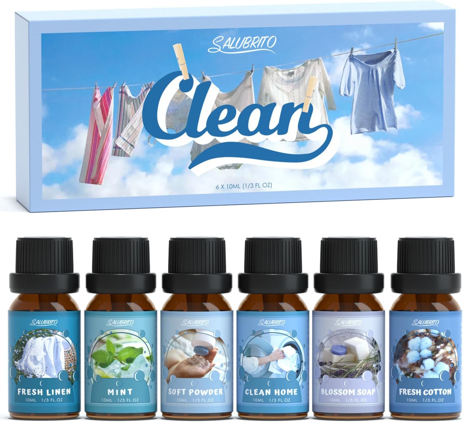 SALUBRITO Clean Essential Oils Set, Fresh Cotton, Clean Home, Fresh Linen, Soft...
