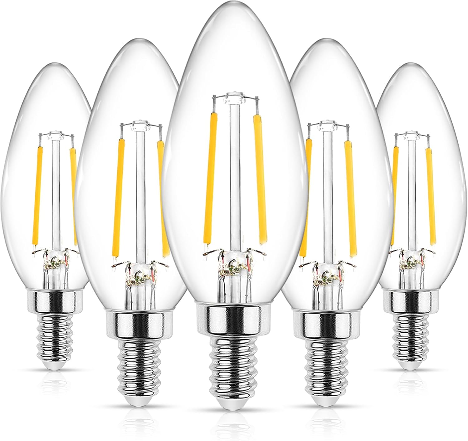 Ascher E12 LED Classic Candelabra Clear Light Bulb, 4W, Equivalent 40W, Warm Whi...