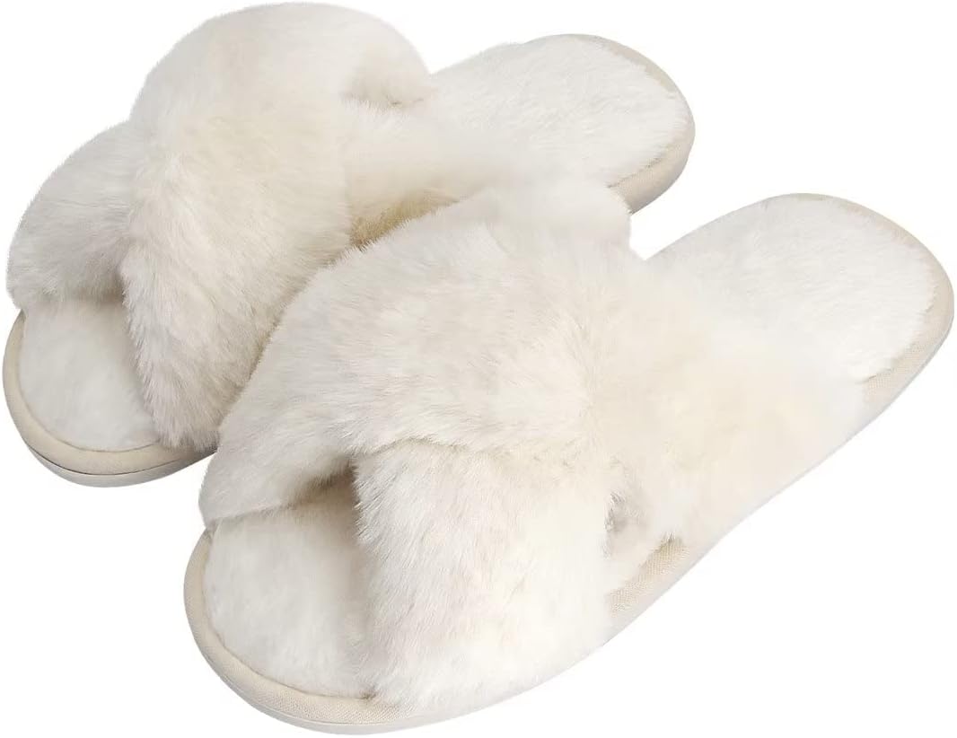 DOIOWN Women's Fuzzy Slippers Memory Foam Cute House Slippers Plush Fluffy Furry...