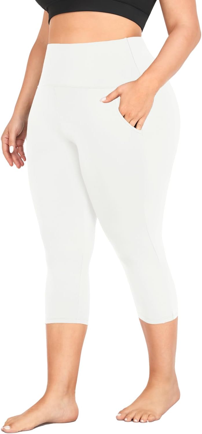 MOREFEEL Capri Plus Size Leggings for Women with Pockets-Stretchy XL-4XL Tummy C...