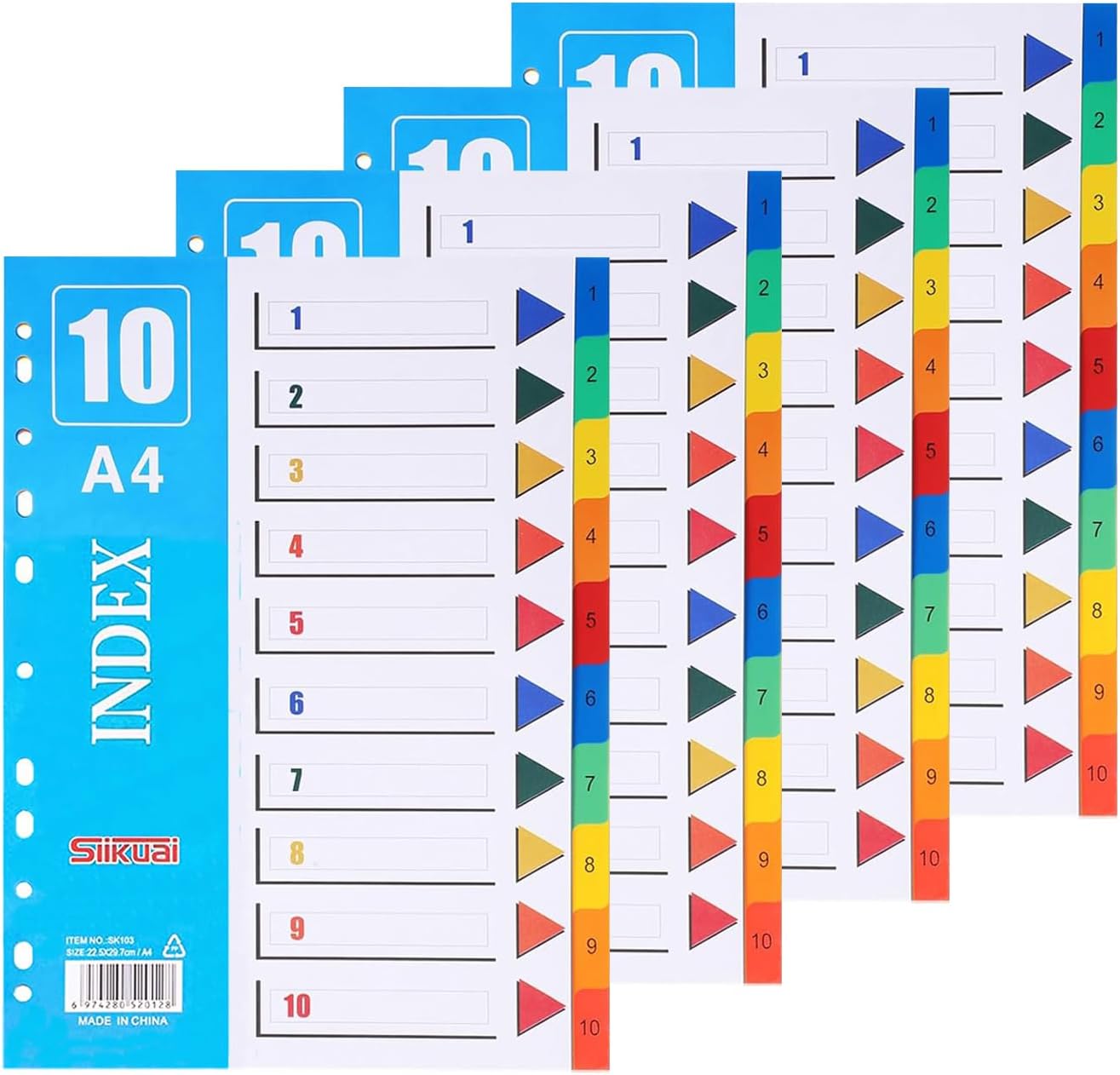XHDA 1-10 Part A4 Dividers, 4Pack Plastic Folder Dividers for Ring Binders and L...