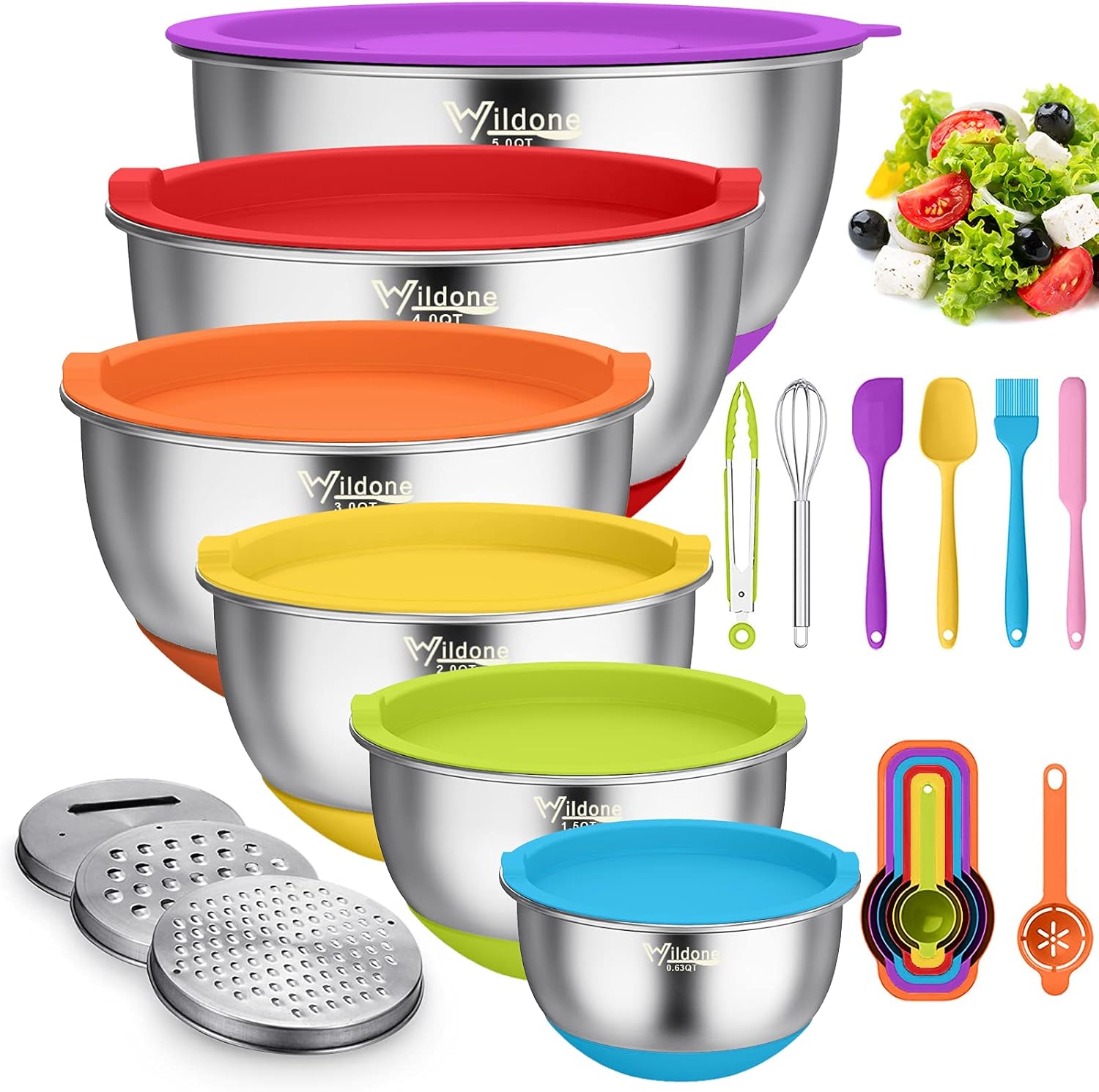 Wildone Mixing Bowls with Airtight Lids, 22 PCS Stainless Steel Mixing Bowls Set...