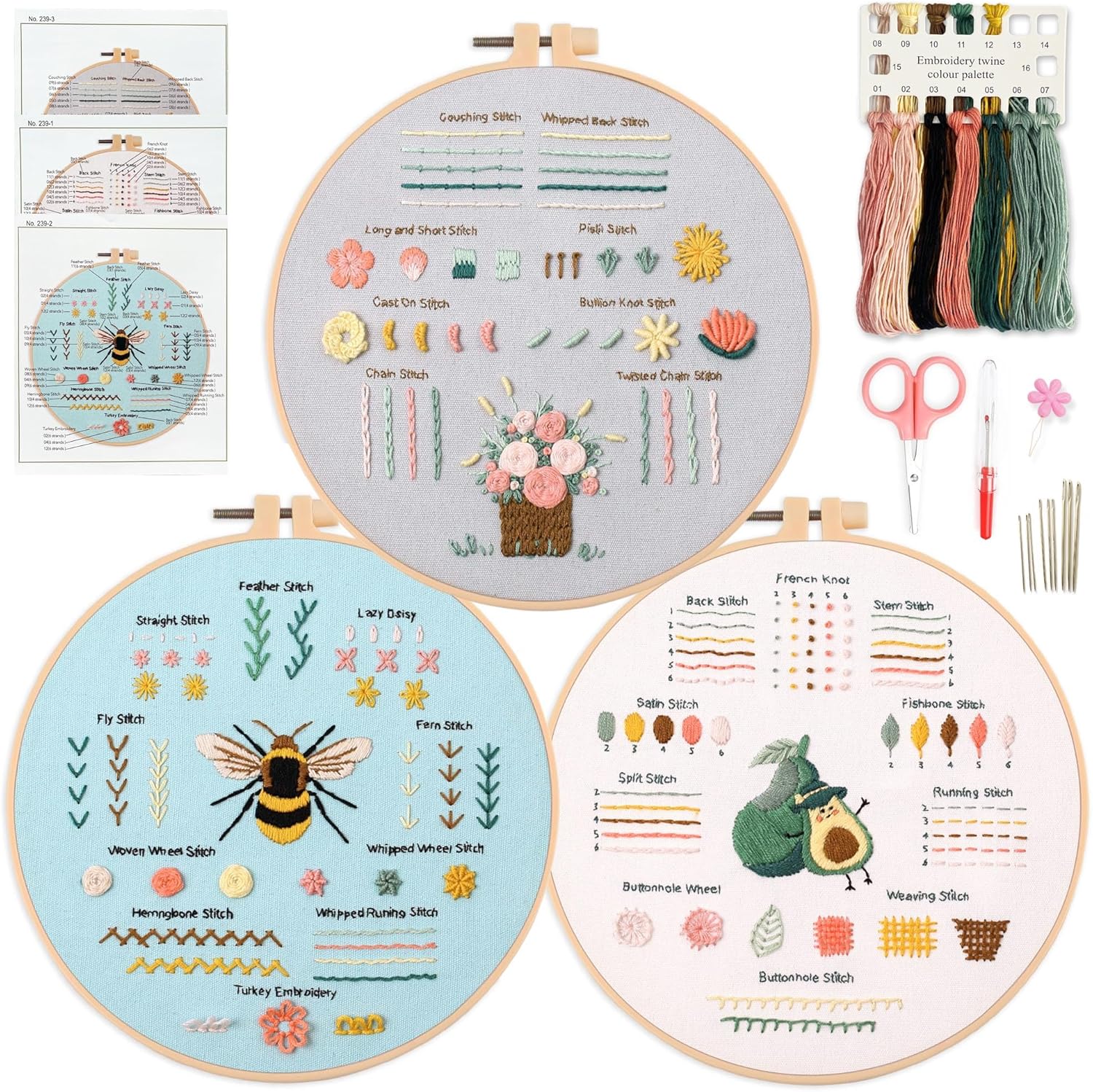Myfelicity 3 Embroidery kit for Beginners, Embroidery Starter Kits to Learn 28 D...