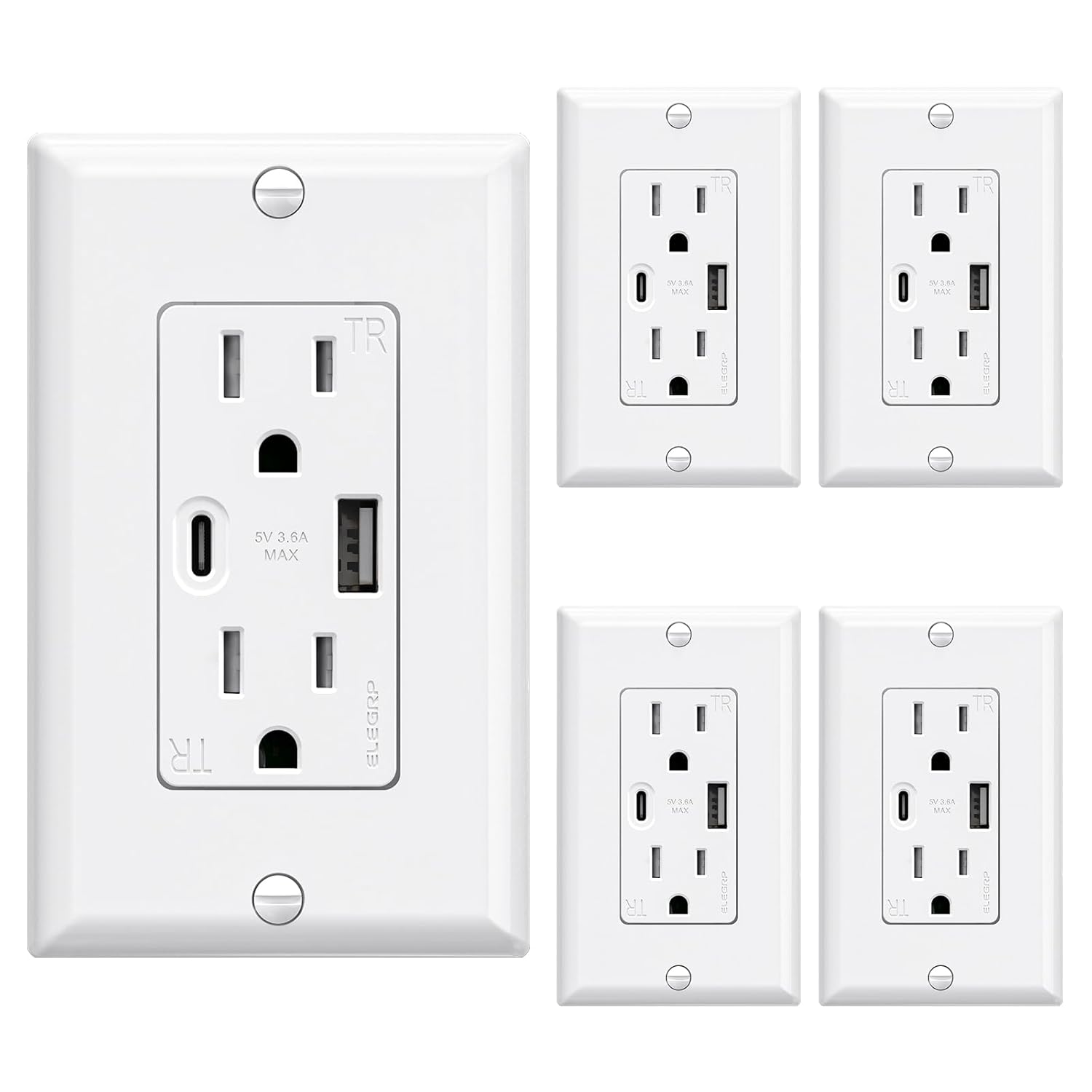 ELEGRP USB Wall Outlets, 15 Amp USB C Wall Outlets Receptacles, Outlets with USB...