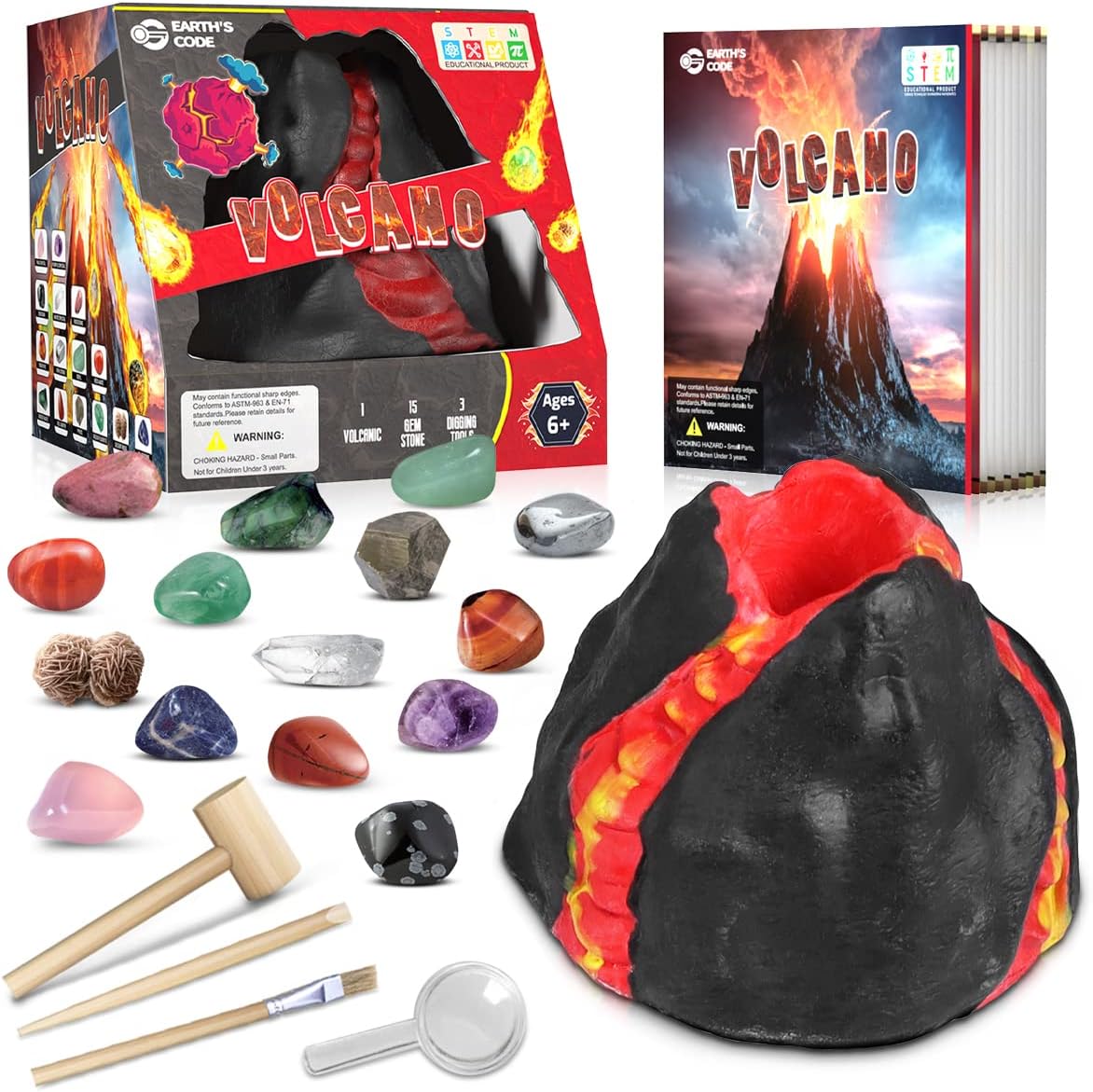 EARTH'SCODE Volcano Gemstone Dig Kit, Science STEM Educational Toys Gifts for Ki...