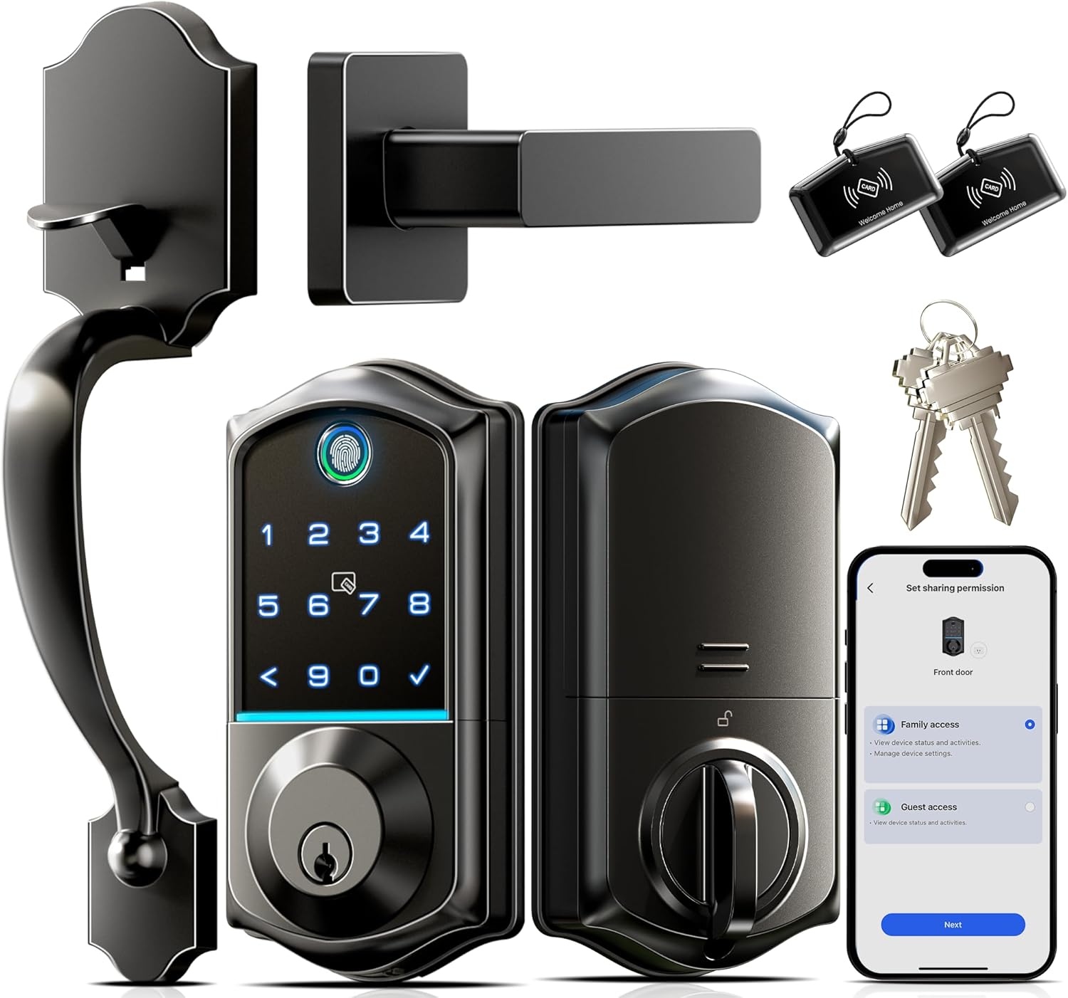 Veise Fingerprint Smart Front Door Lock Set, App Control, Keyless Entry Door Loc...