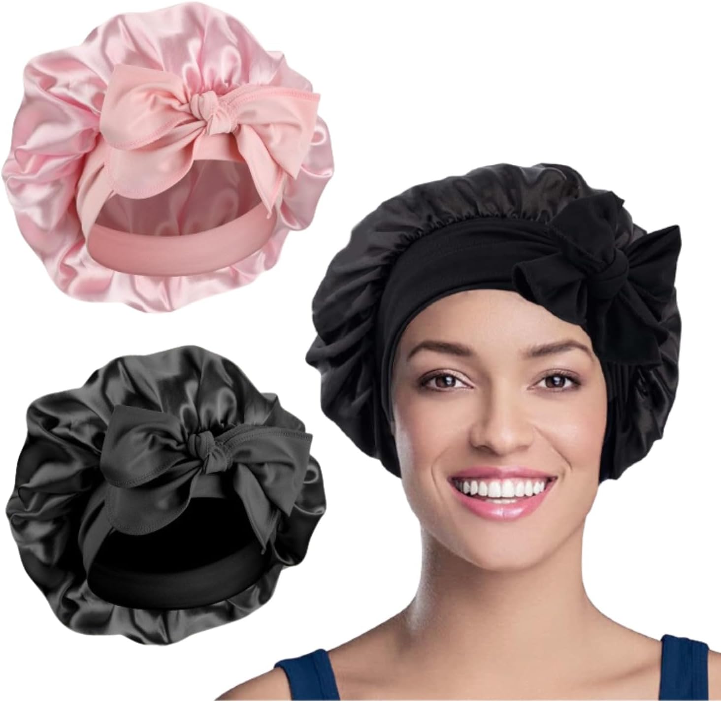WUBAYI 2PCS Satin Bonnet, Silk Bonnet Hair Wrap for Sleeping, Hair Bonnet for Ba...
