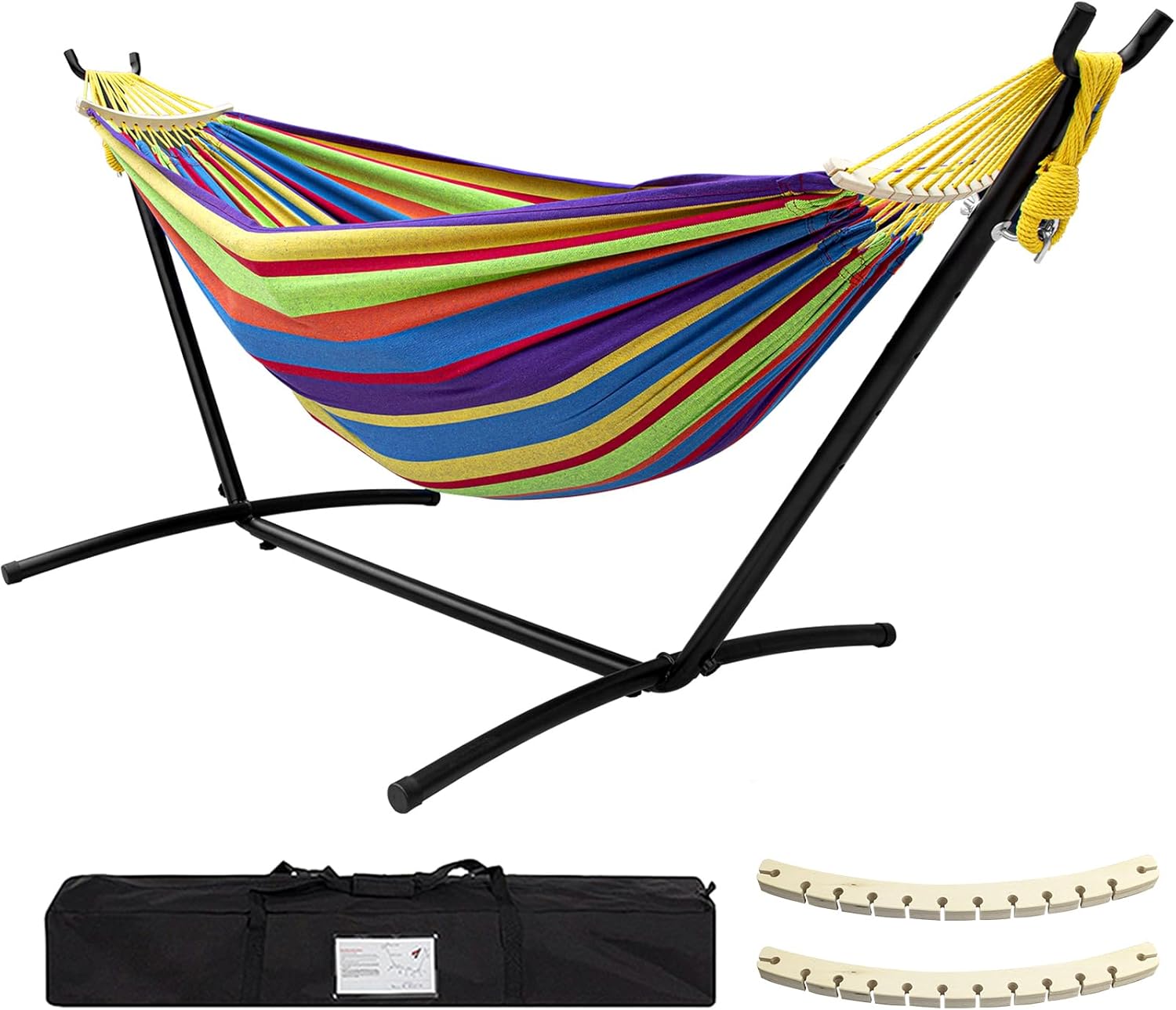 SZHLUX Double Hammock with Stand Included 450lb Capacity Steel Stand, Premium Ca...