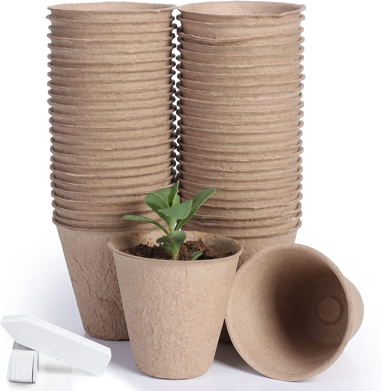 JERIA 50-Pack 3.15 Inch Peat Pots for Seedling with 50 Pcs Plant Labels,Outdoor...