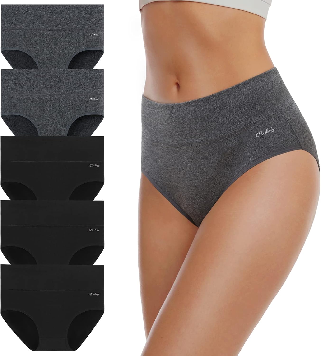 coskefy Women's High Waisted Cotton Underwear Soft Breathable Panties Stretch Br...