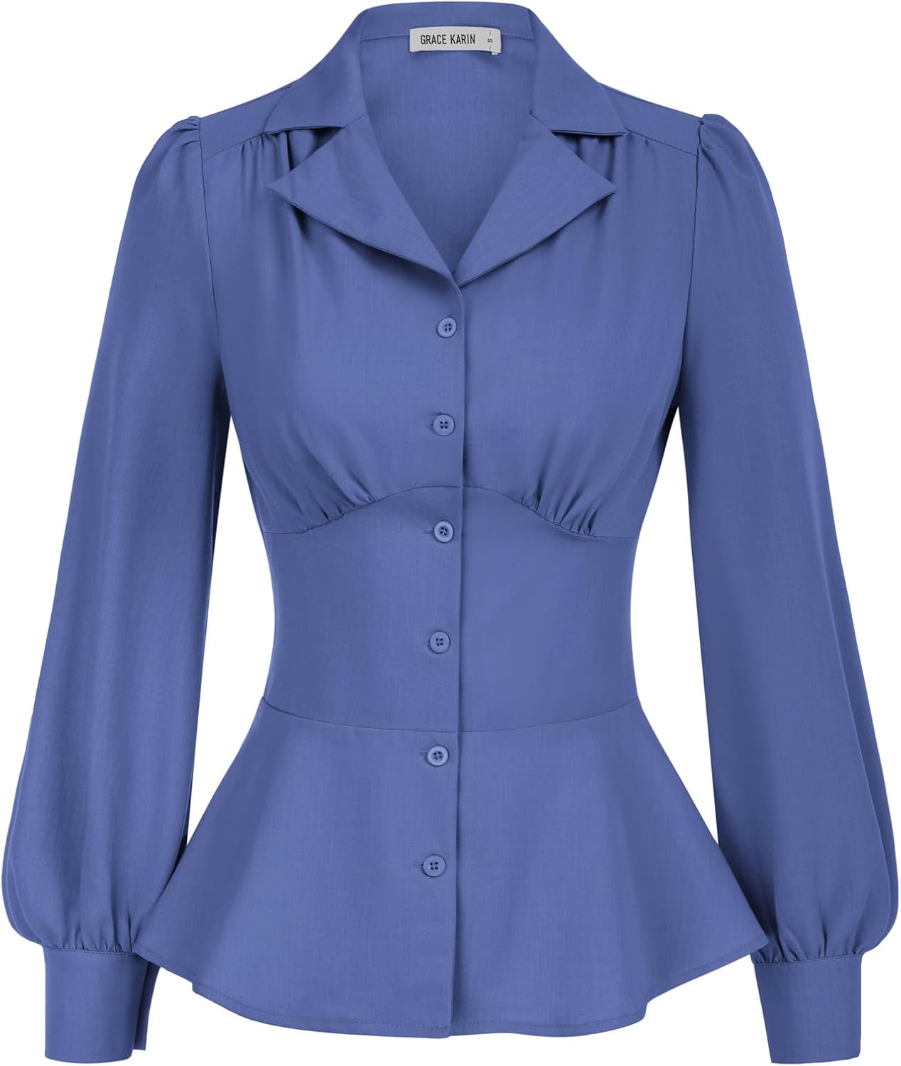 GRACE KARIN Button Down Shirts for Women Summer Peplum Tops Long Sleeve Work Blo...