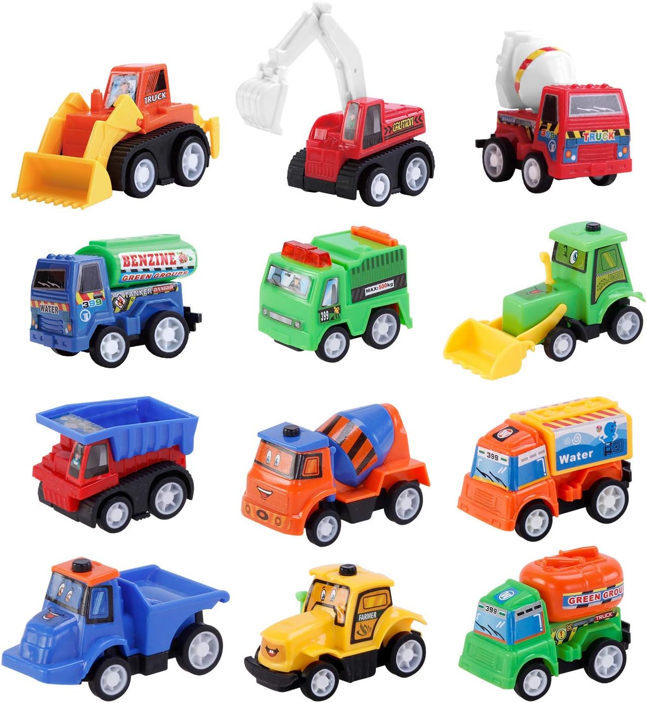 12 PCS Construction Toy Pull Back Digger Mini Vehi...