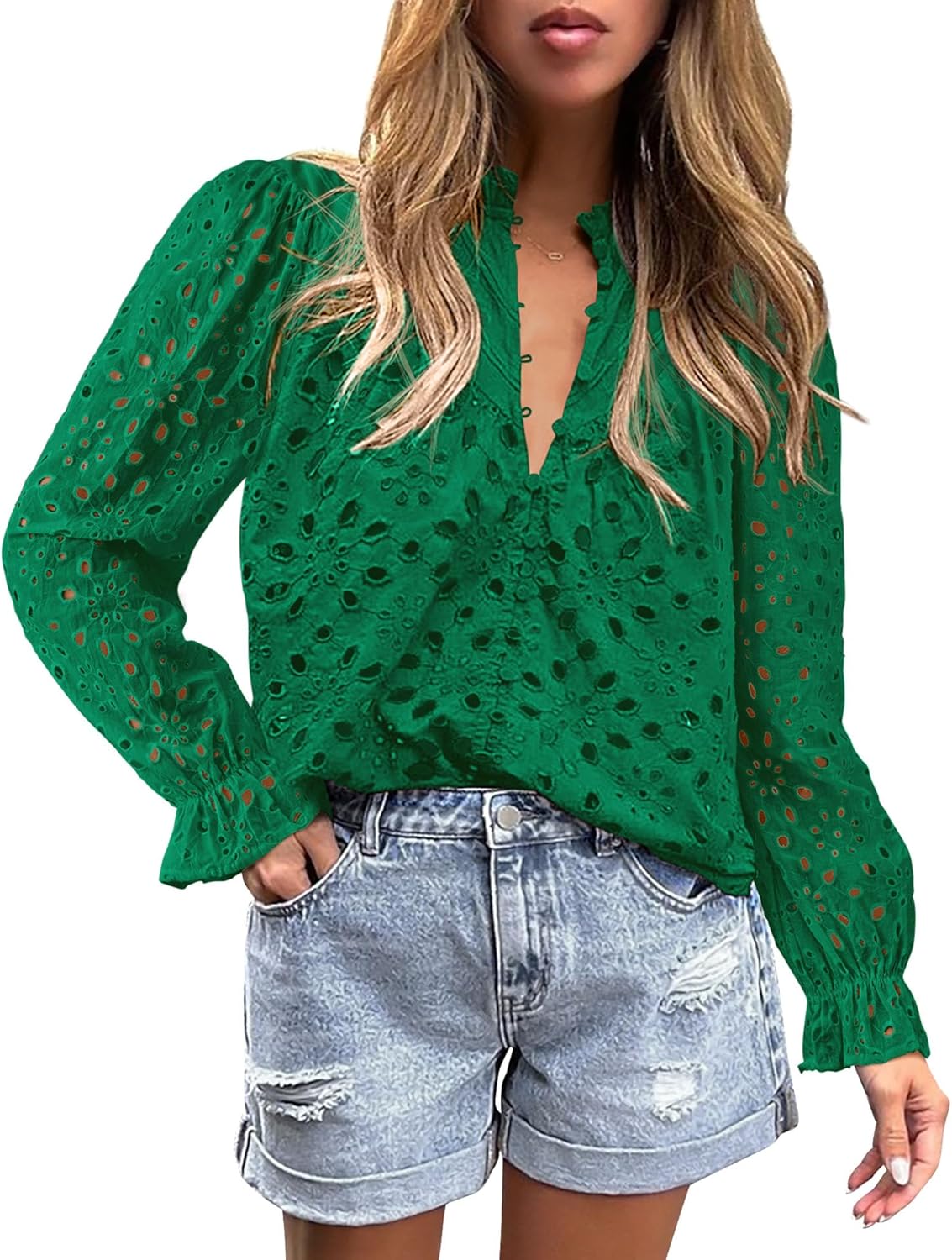 PRETTYGARDEN Women's Dressy Casual Blouse Tops Fall Spring Puff Long Sleeve Butt...