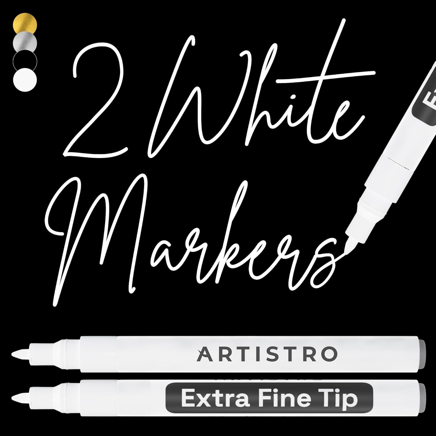 ARTISTRO 2 White Acrylic Paint Markers - 0.7mm Extra Fine-Tip Paint Pens - Perfe...