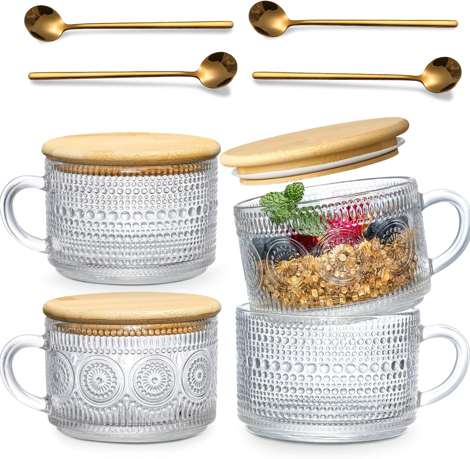 LANDNEOO 4pcs Set Vintage Coffee Mugs gifts for women, Overnight Oats Containers...