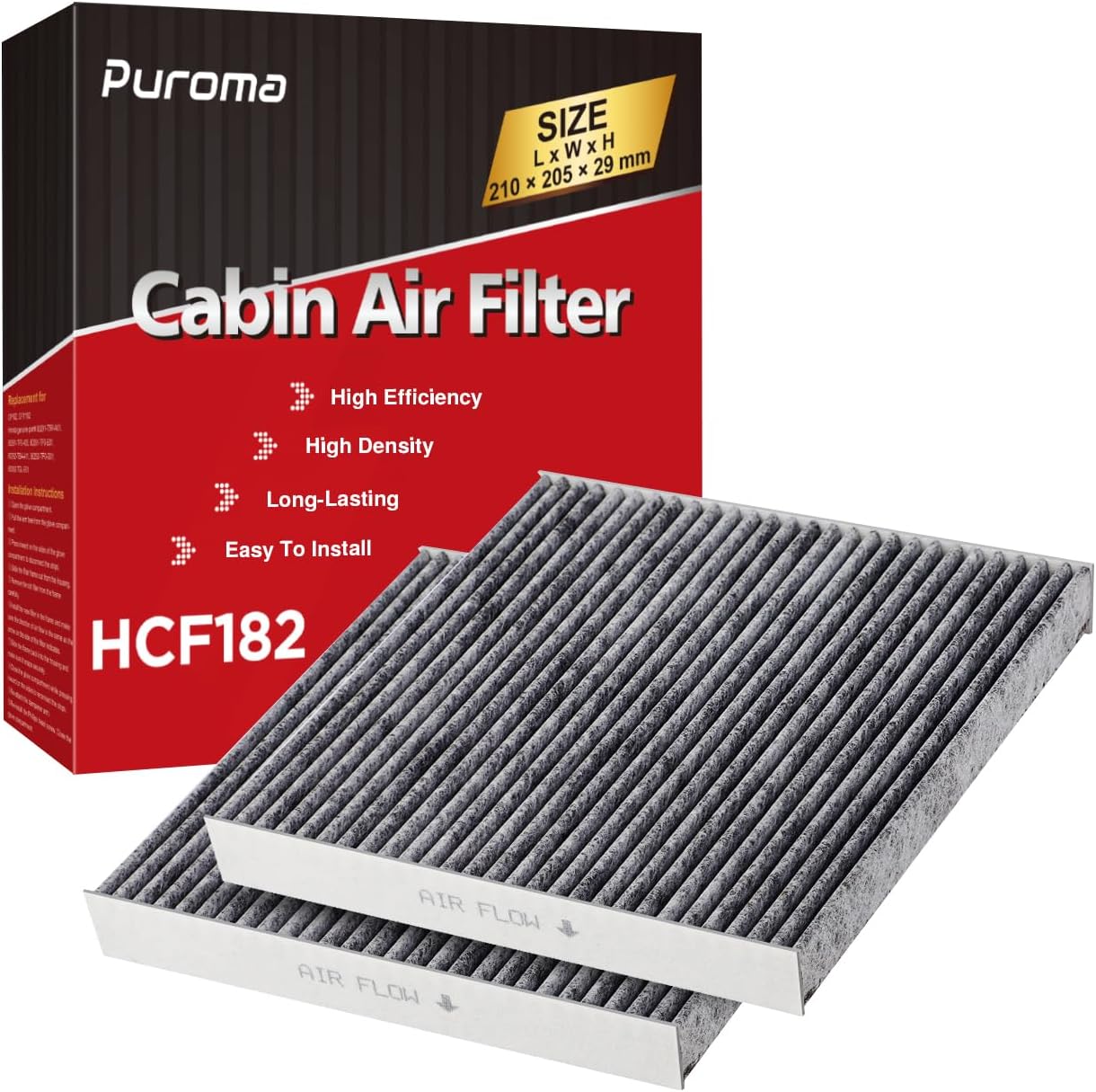 Puroma 2 Pack Cabin Air Filter with Activated Charcoal Layer Replacement for CP1...