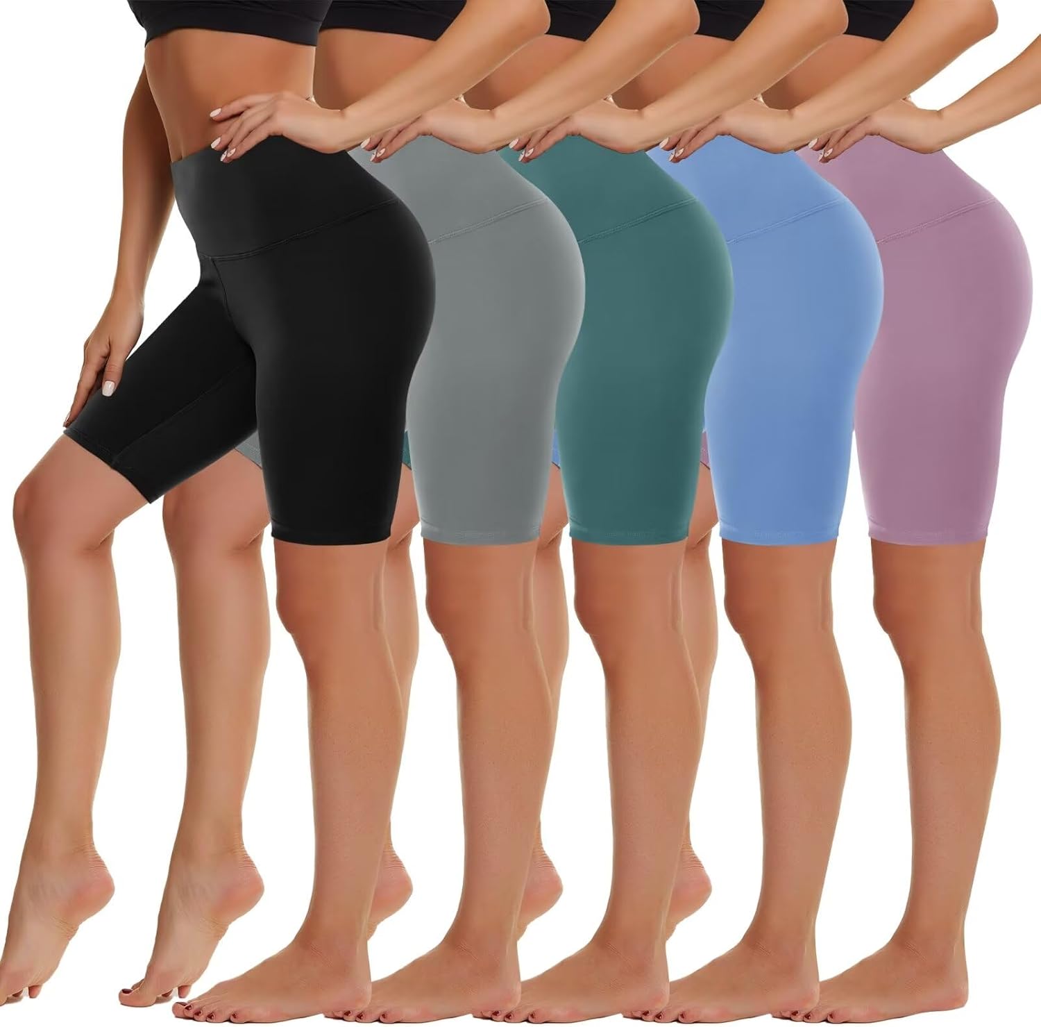 HIGHDAYS 5 Pack Biker Shorts Women - 5"/8" High Waist Spandex Workout Yoga Runni...
