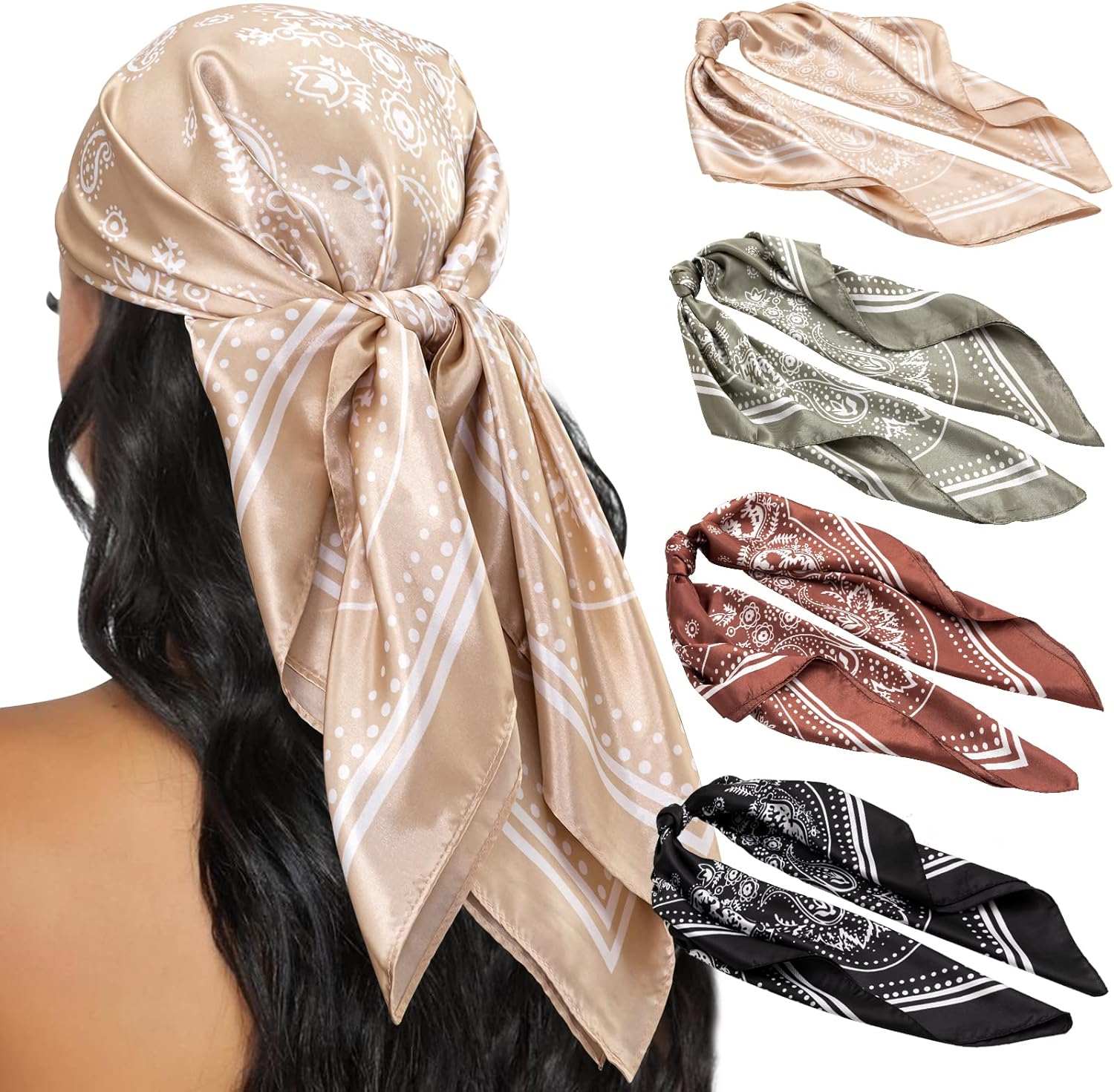 HBselect 4PCS Head Scarf for Women 35” Head Scarves Silk Like Satin Neck Scarfs...