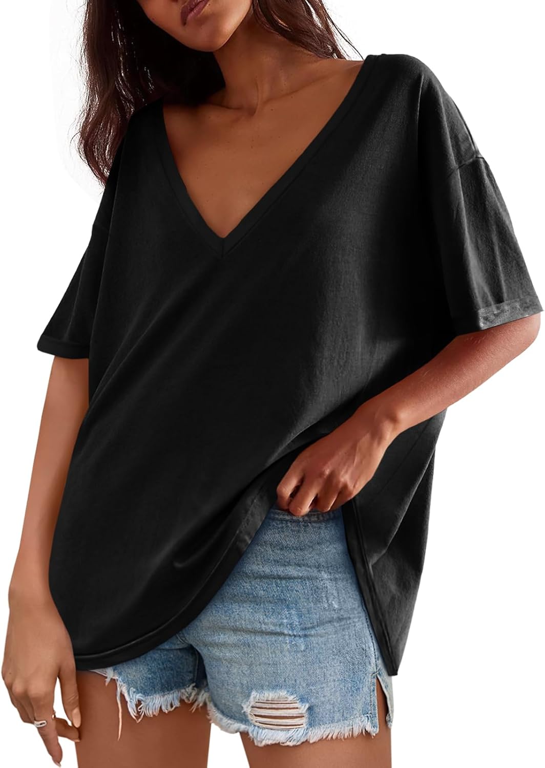 Tankaneo Womens Oversized Tshirts V Neck Short Sleeve Tops Summer Casual Loose F...