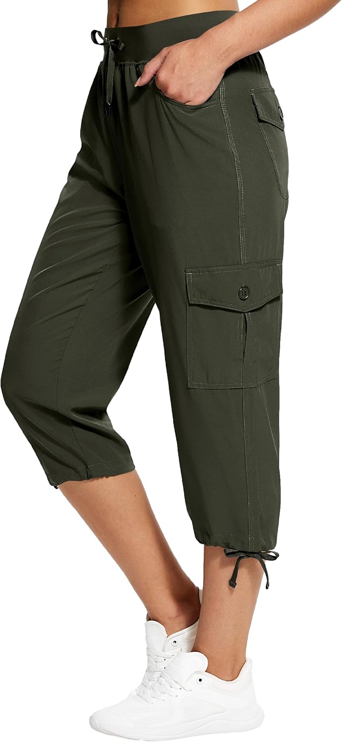 Hiking Capris for Women with Pockets Lightweight Quick Dry Cargo Capri Travel Pa...