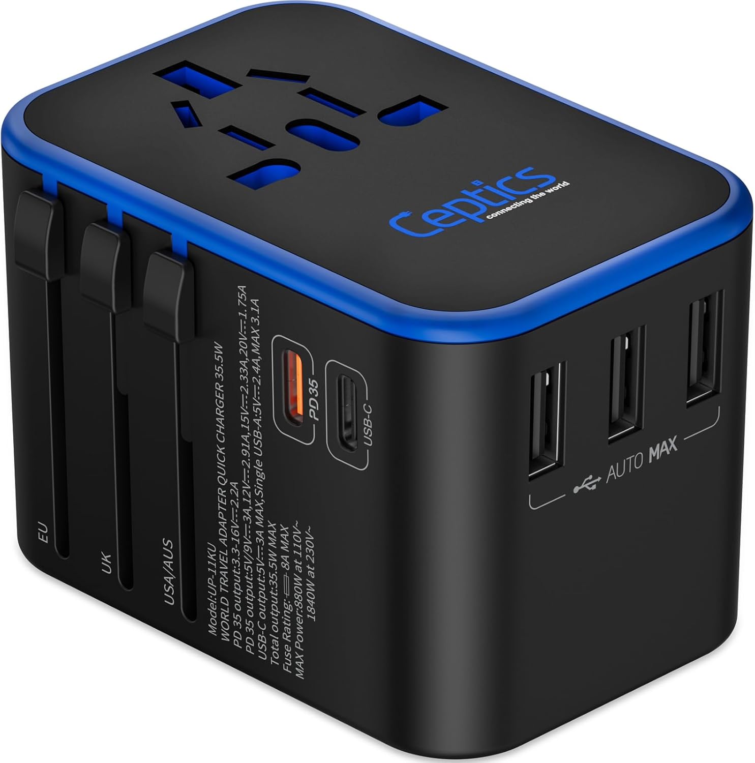 Ceptics World International Travel Plug Adapter - Powerful 33.5W with Pd & QC 3....