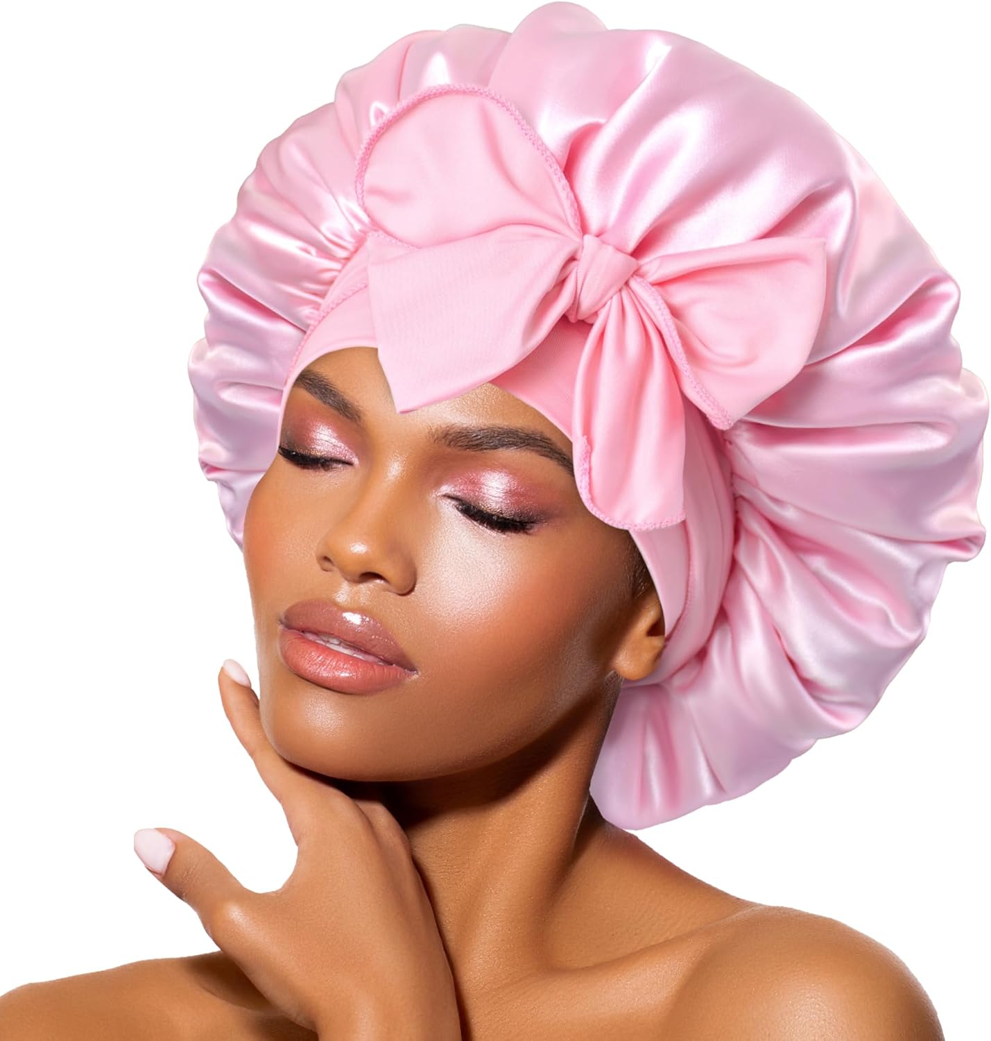 BONNET QUEEN Satin Hair Bonnet for Sleeping Silky Satin Head Cover with Tie Band...