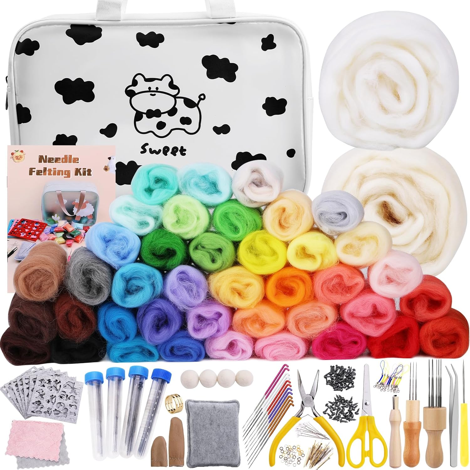 Mayboos Needle Felting Kit, 42 Colors Wool Roving Set, Needle Felting Kit with F...