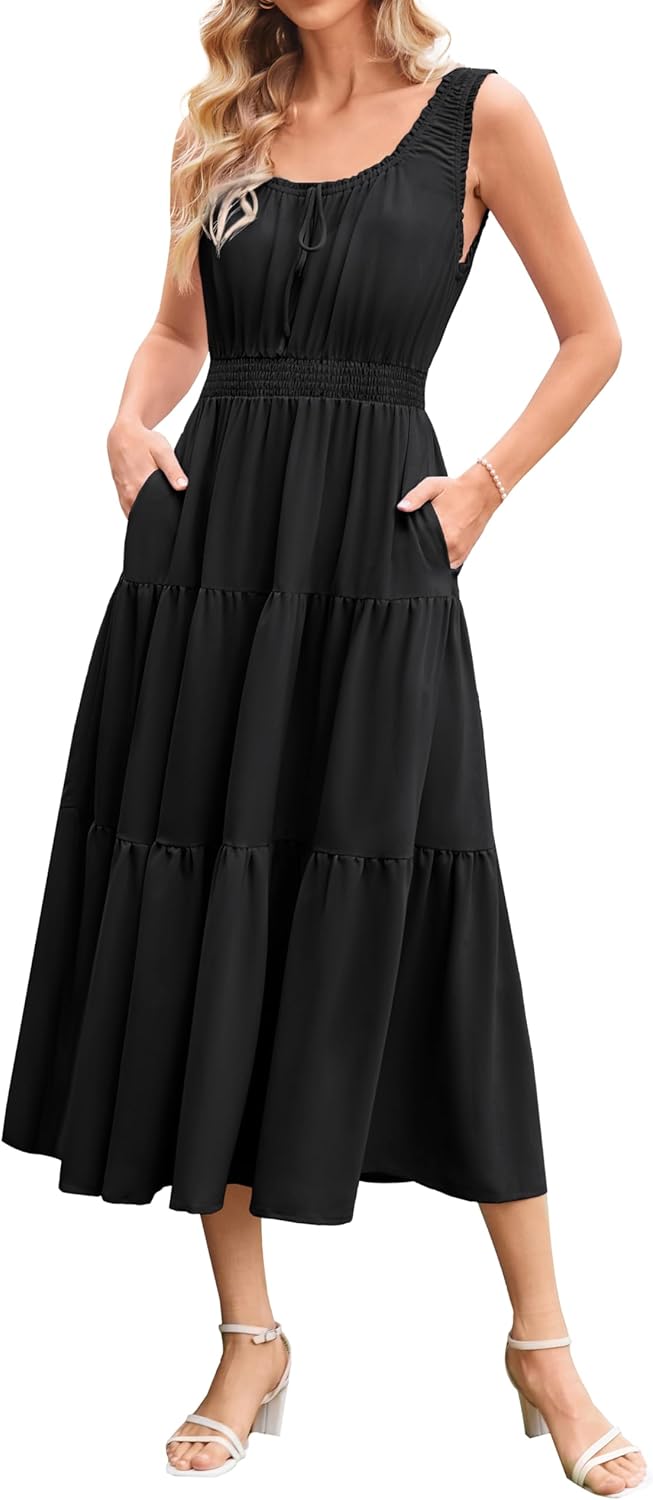GRACE KARIN Women's Summer Dresses 2025 Long Flowy Tiered Dress Boho Swing Sundr...