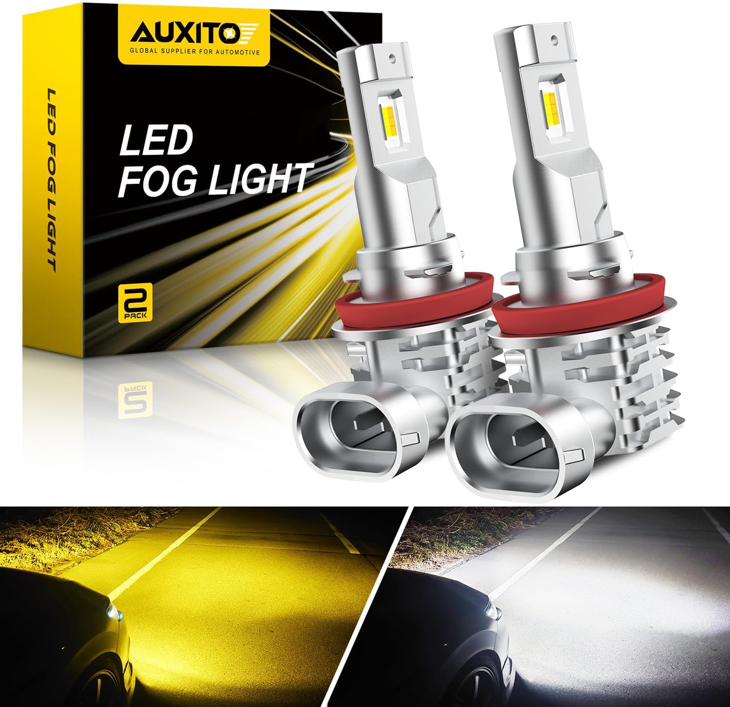 AUXITO H11 H8 H16 Switchback LED Fog Light Bulbs, 6500K White/3000K Amber Yellow...
