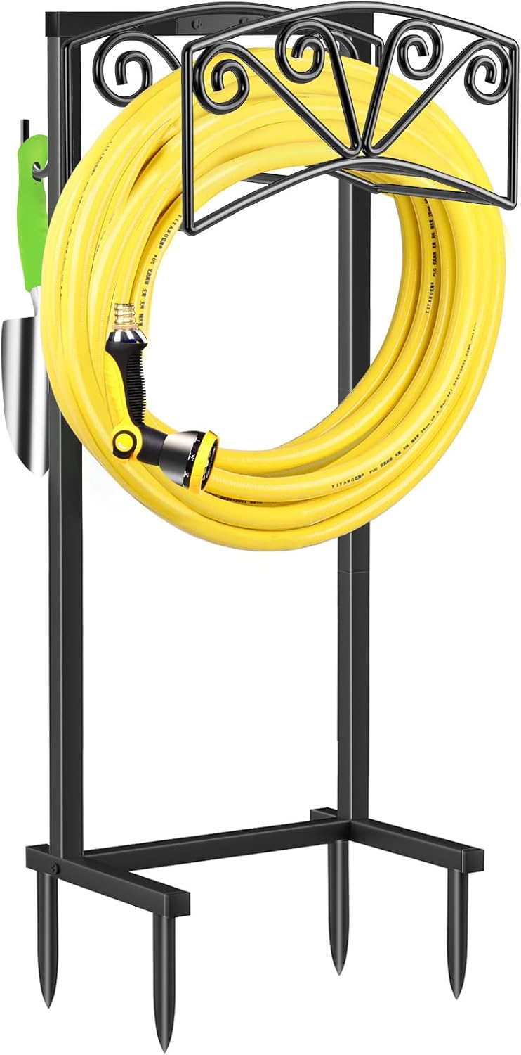 TomCare Garden Hose Holder Upgraded 4 Spikes Water Hose Holder with 2 Tool Hooks...