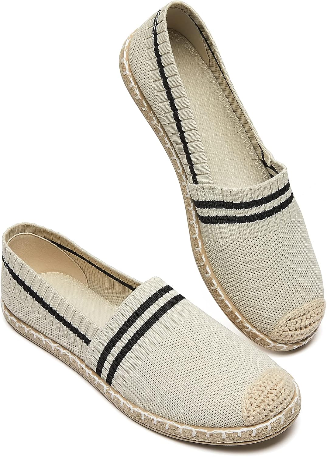BABUDOG Womens Espadrilles Breathable Flats Shoes Mesh Slip on Loafers Soft Whit...