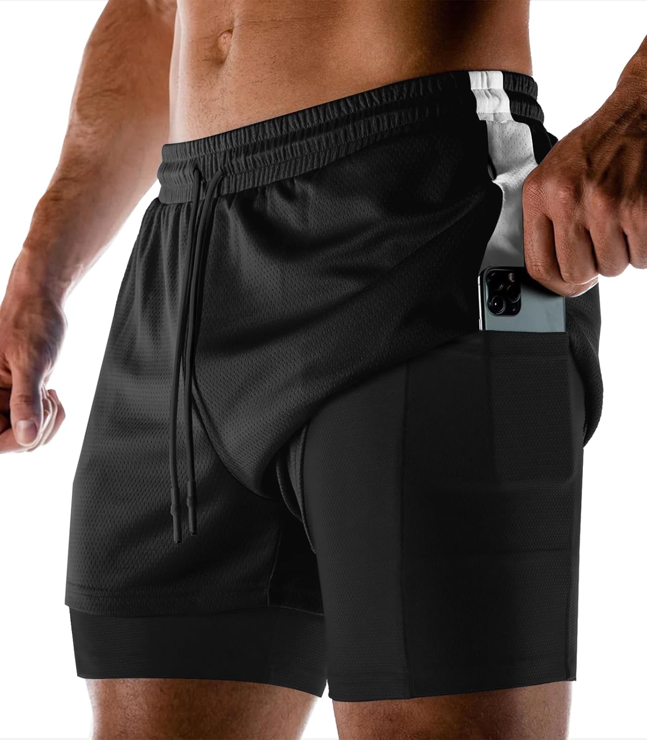 Aolesy Men's 2 in 1 Running Shorts Quick Dry Gym Shorts 5" Athletic Shorts Worko...