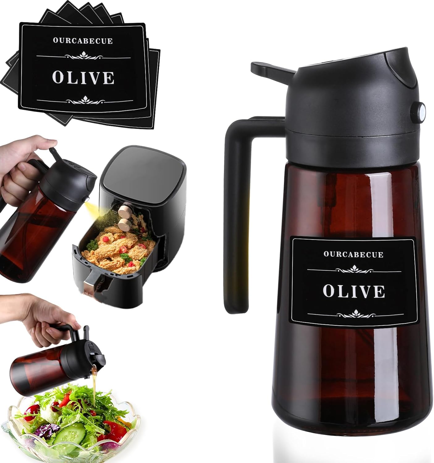 Oil Sprayer for Cooking, 16oz Glass Olive Oil Dispenser Bottle for Kitchen Gadge...