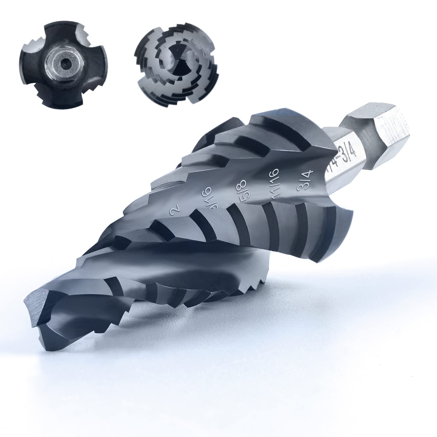 toolant Four Spiral Flute Cobalt Step Drill Bit(Pro), 1/4"-3/4" Impact Ready Uni...