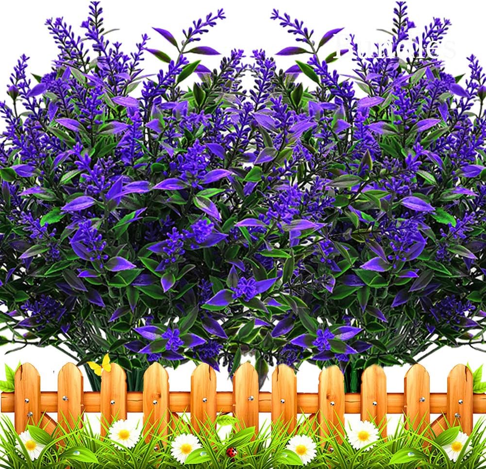 10 Bundles Artificial Lavender Flowers Outdoor Fake Plants Faux Plastic UV Resis...