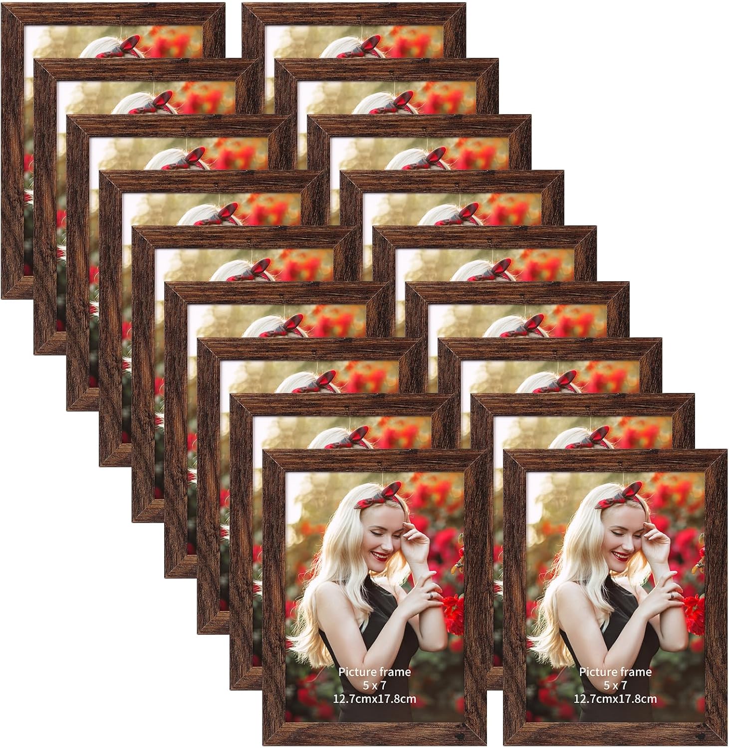 PETAFLOP Wooden 5x7 Picture Frame Set of 18, Rustic Brown Photo Frames Fits 5 by...