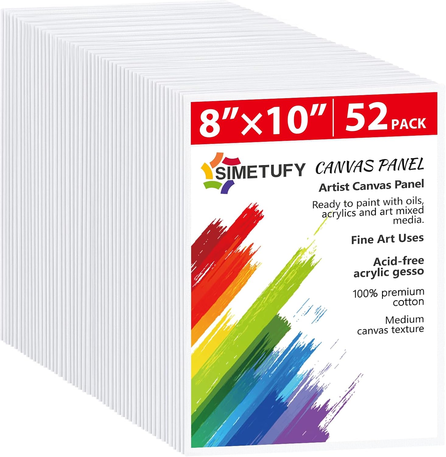 Simetufy Canvas Boards for Painting 52 Pack 8 x 10 Inch Blank Canvas Panels 100%...