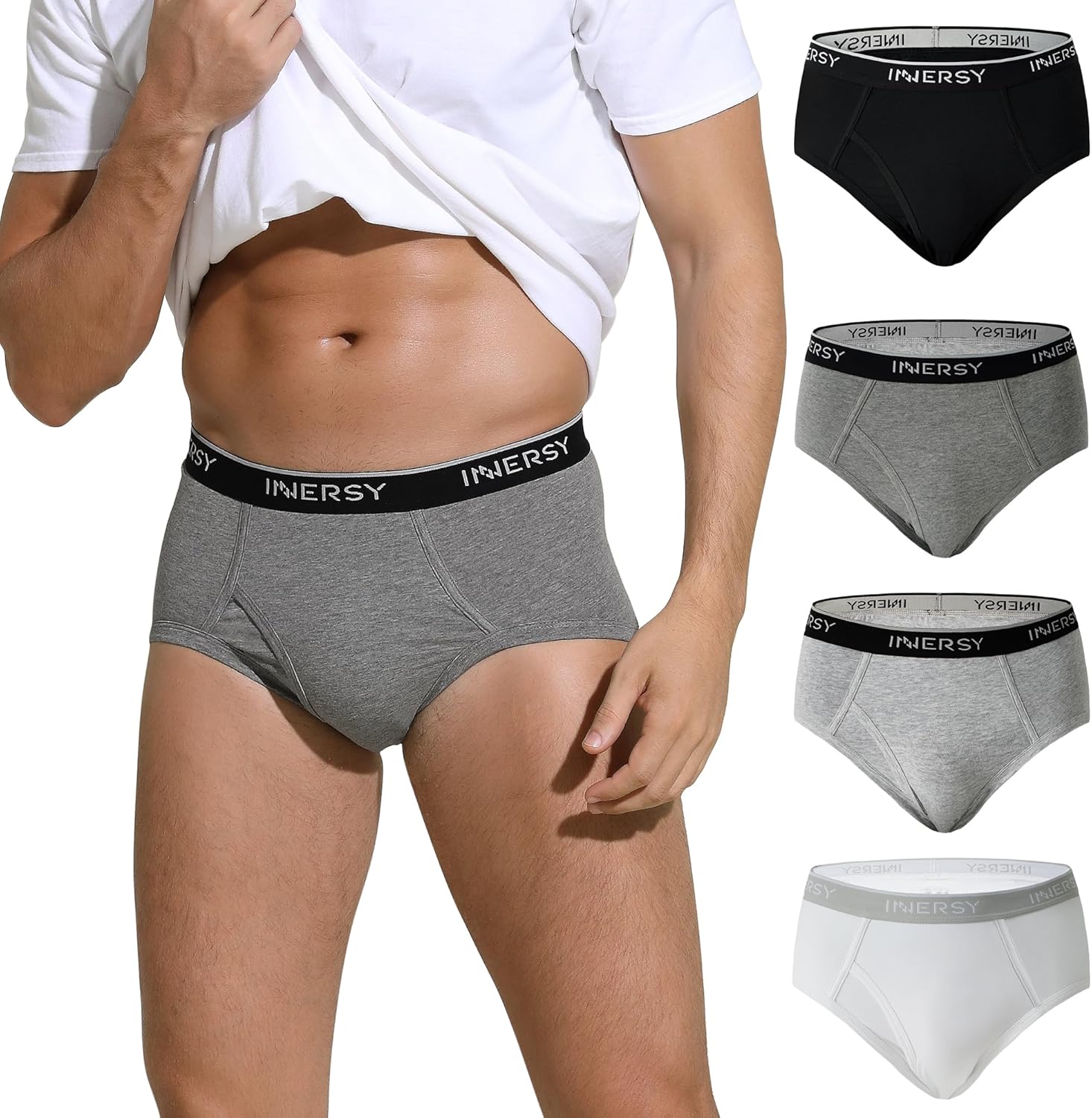 INNERSY Elderly Mens Briefs Underwear Soft Cotton Underpants with Fly High Waist...