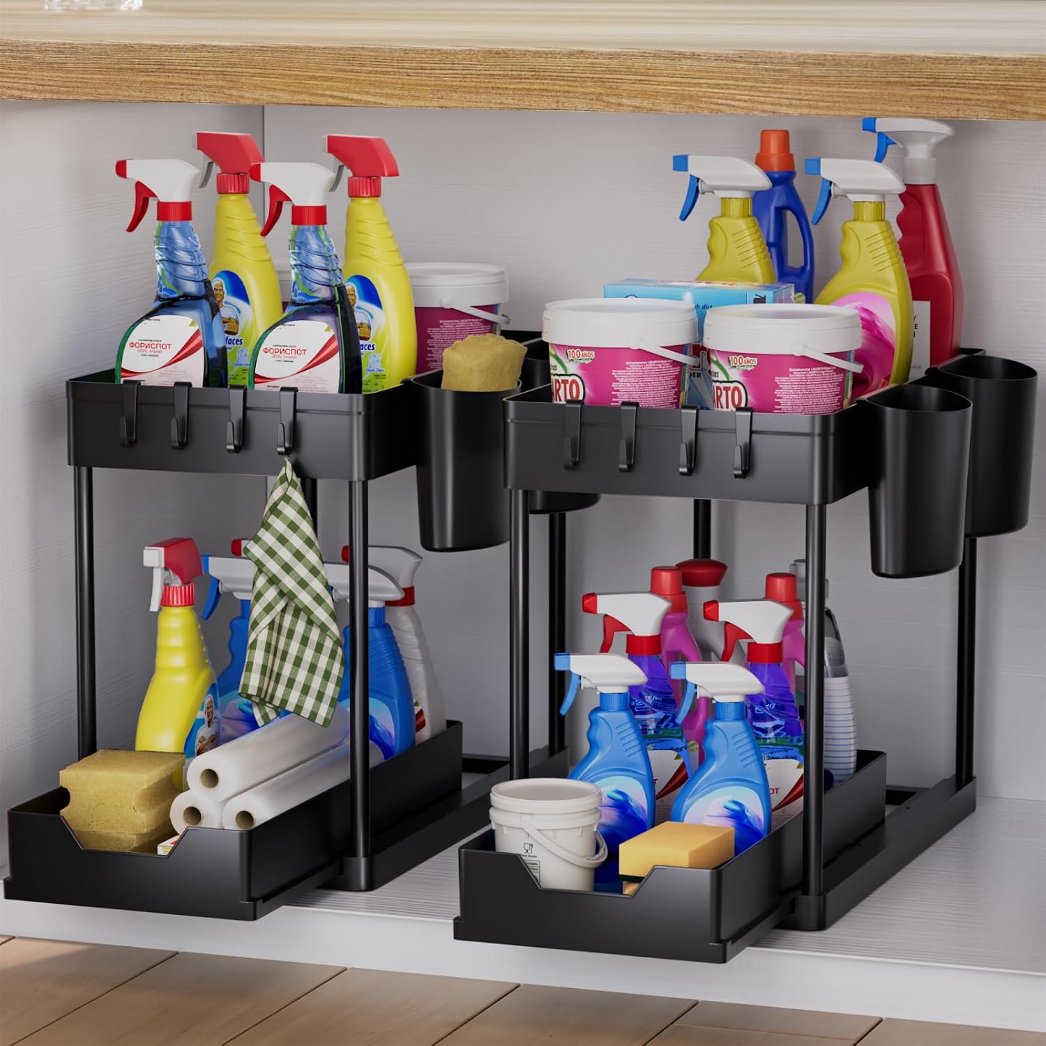 AIXPI Under Sink Storage Kitchen Organiser, Bathroom Storage 2 Tier Pull Out Kit...