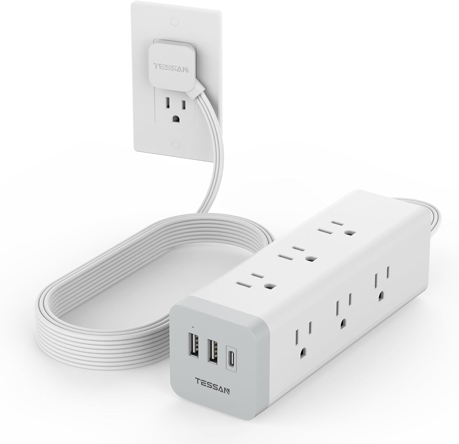 Surge Protector Power Strip 10 FT, TESSAN Ultra Thin Flat Plug Long Extension Co...