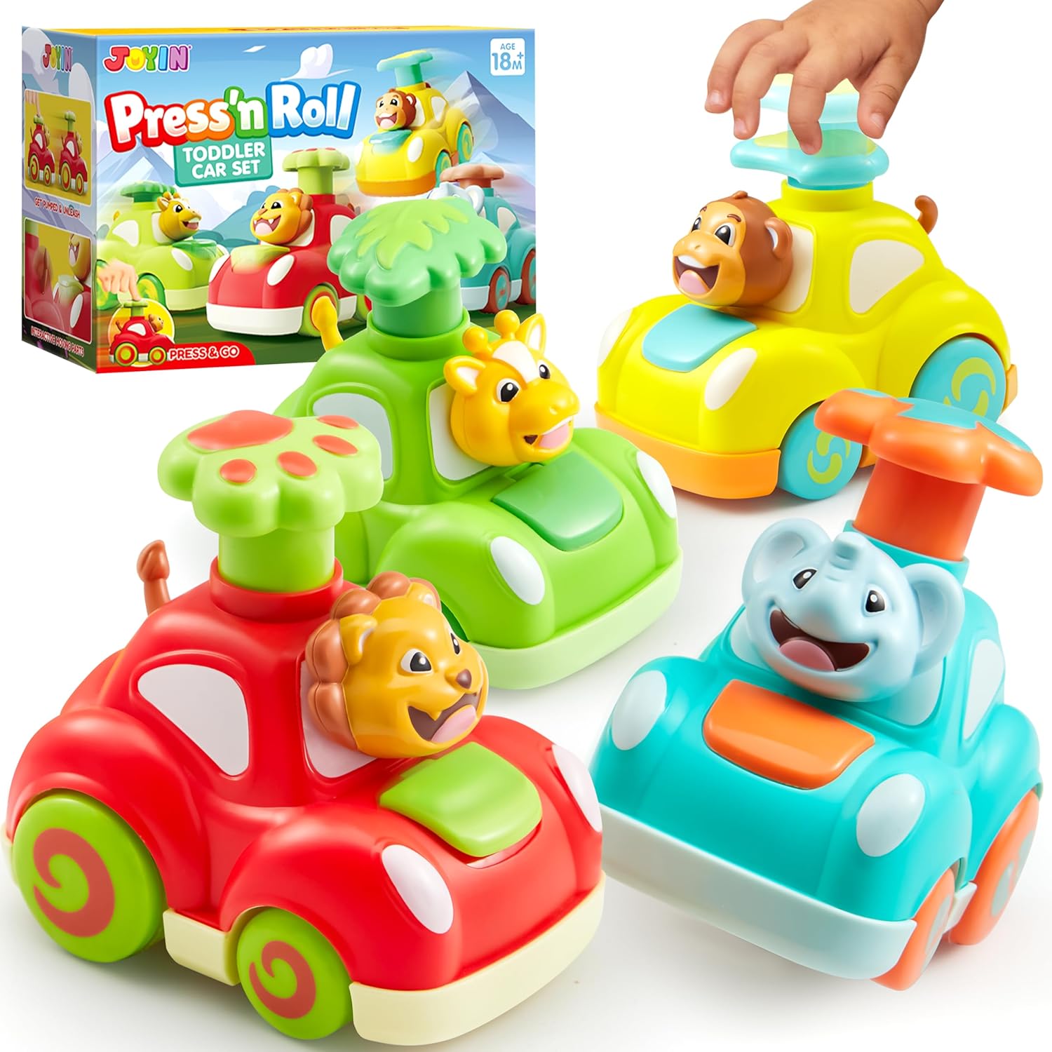 JOYIN Animal Toy Cars, Toddler Toys for Boys Girls, 4 Pack Press and Go Cars Inc...