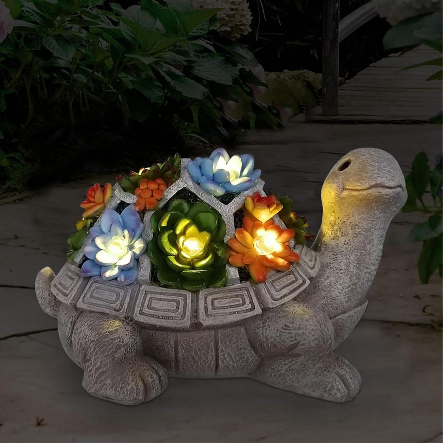 Goodeco Solar-Powered Turtle Garden Ornaments with LED Lights & Succulent Accent...