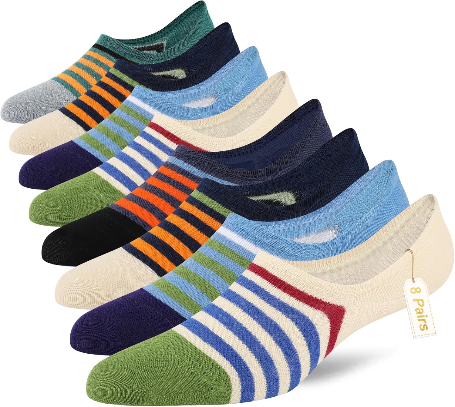 COOPLUS Mens No Show Socks Cotton Low Cut Non Slip Casual Socks Invisible Flat B...