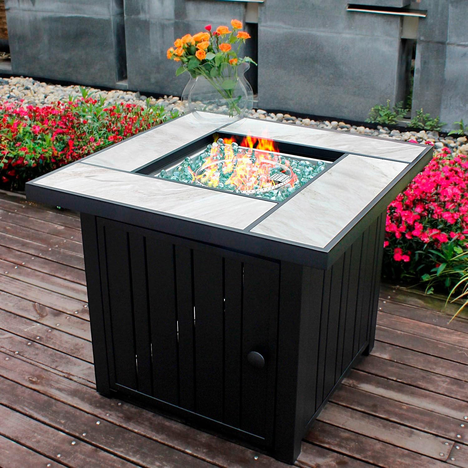 30" Propane Fire Pit with Real Ceramic Tabletop, 50000 BTU Gas Firepit Table wit...