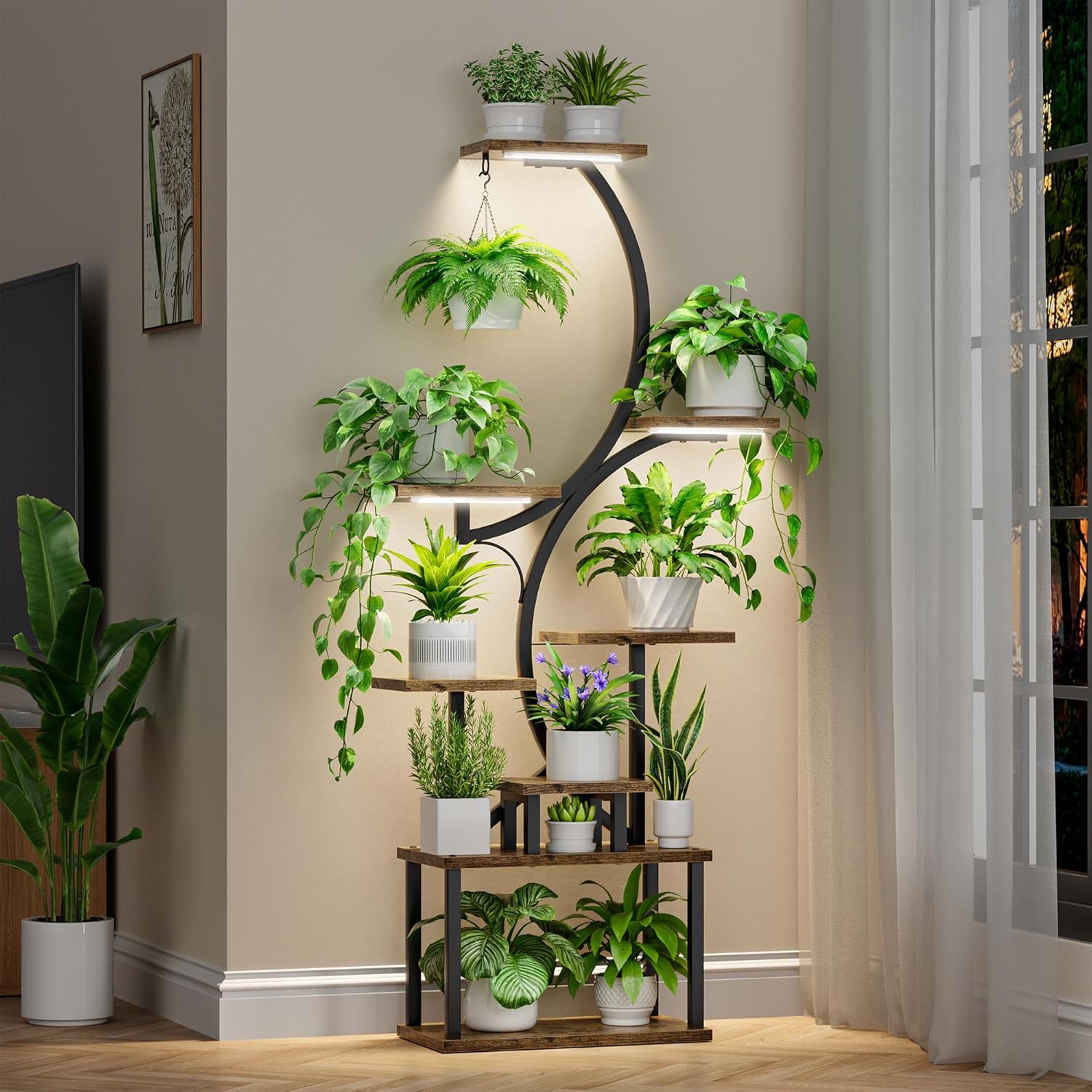 Plant Stand Indoor with Grow Lights, 8 Tiered Indoor Plant Shelf, 62" Tall Plant...