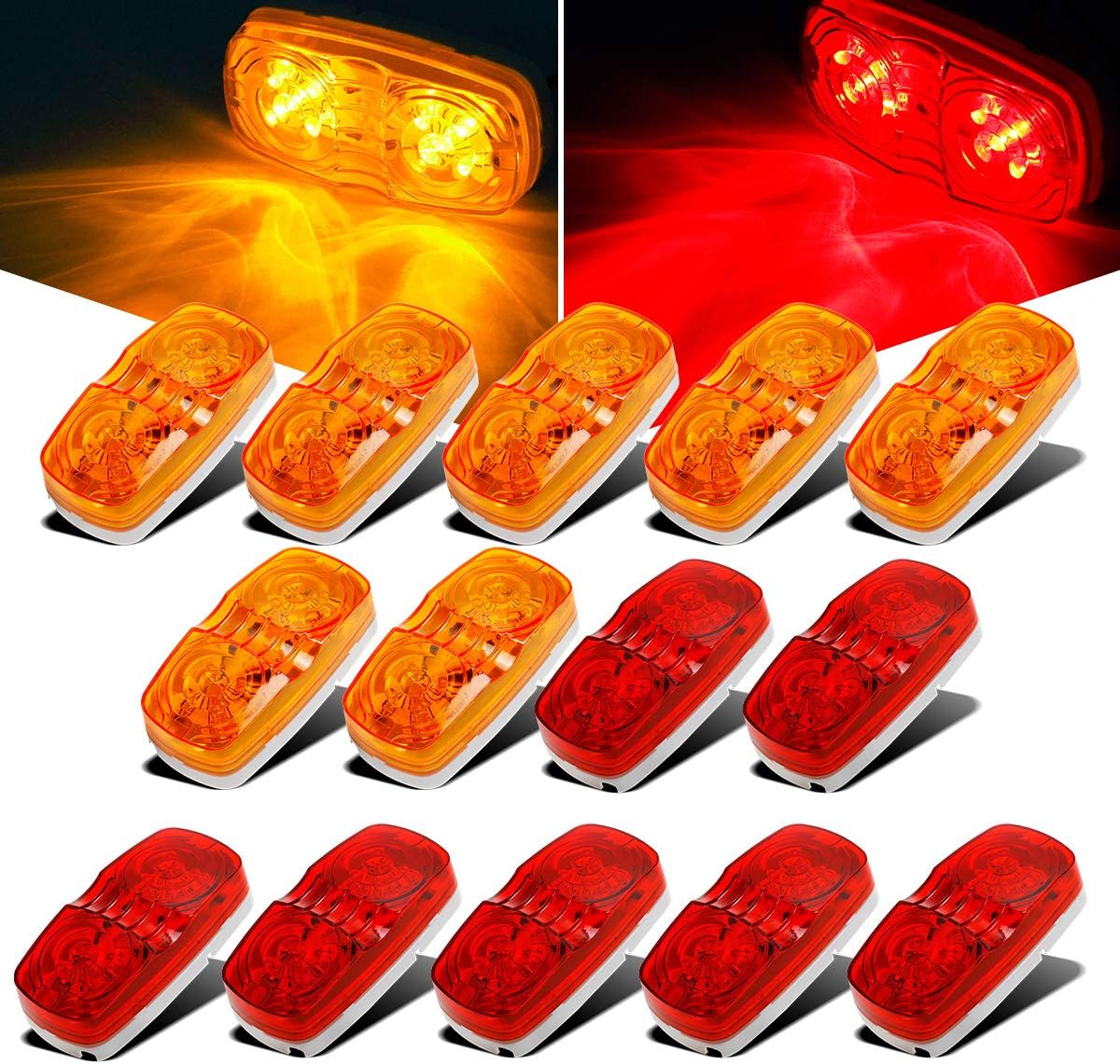 Partsam 14x Trailer RV Marker LED Light Double Bullseye 10 Diodes Clearance Ligh...
