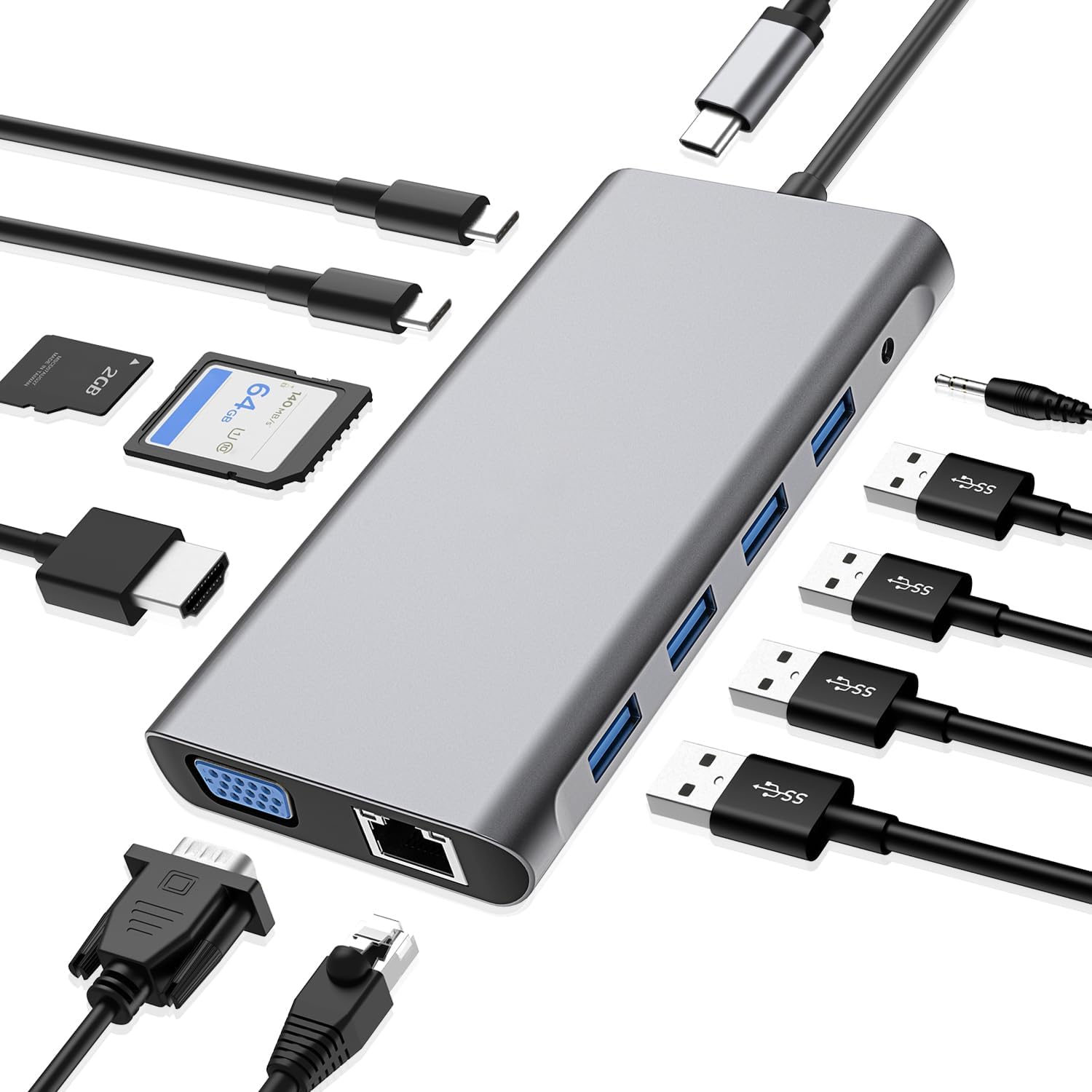 SZPACMATE USB C HUB - 12 in 1 Docking Station with 4K HDMI, VGA, USB 2.0, 3.0, P...