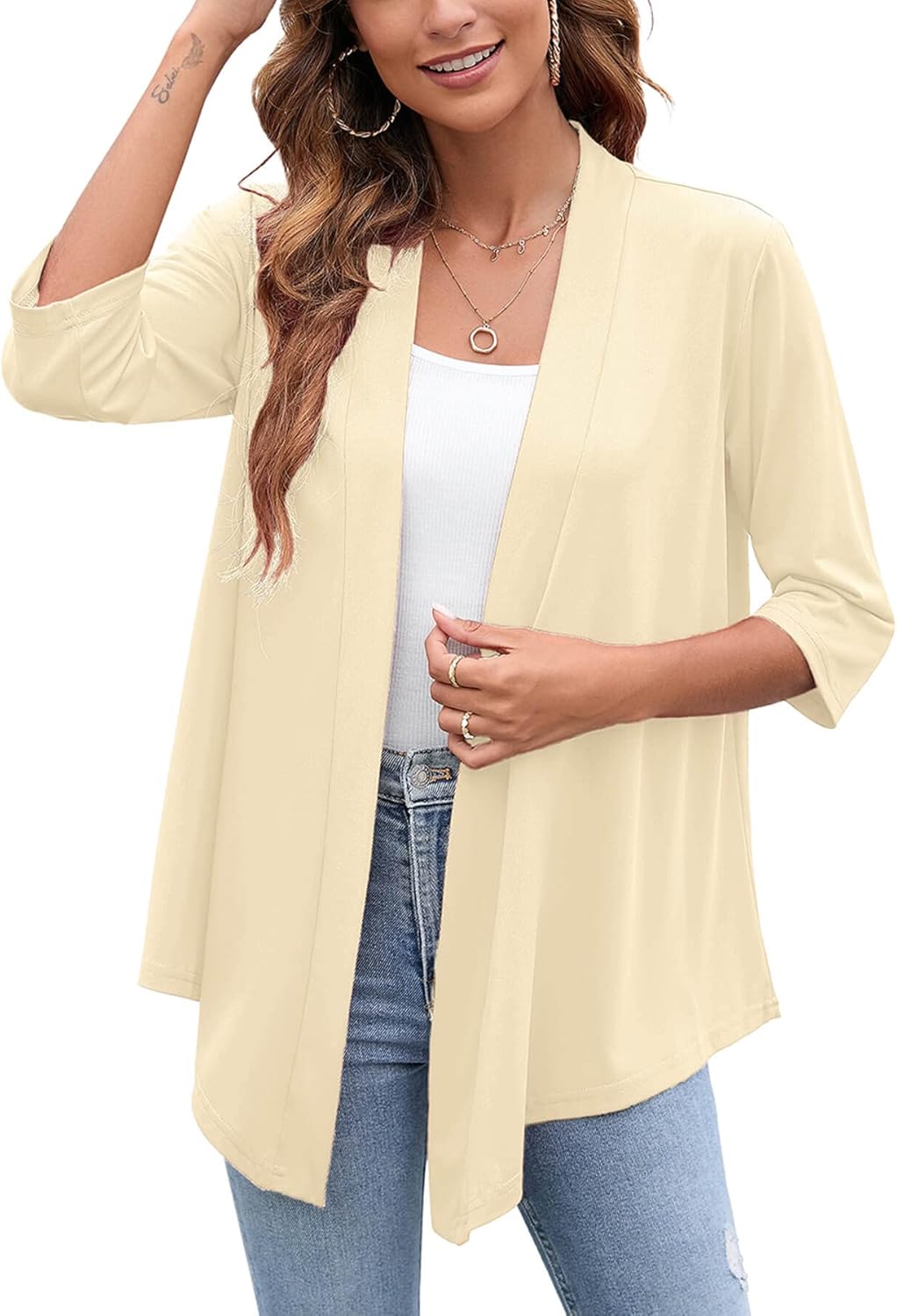 Heymoments Women's Lightweight Open Front Cardigans 3/4 Sleeve Casual Soft Drape...